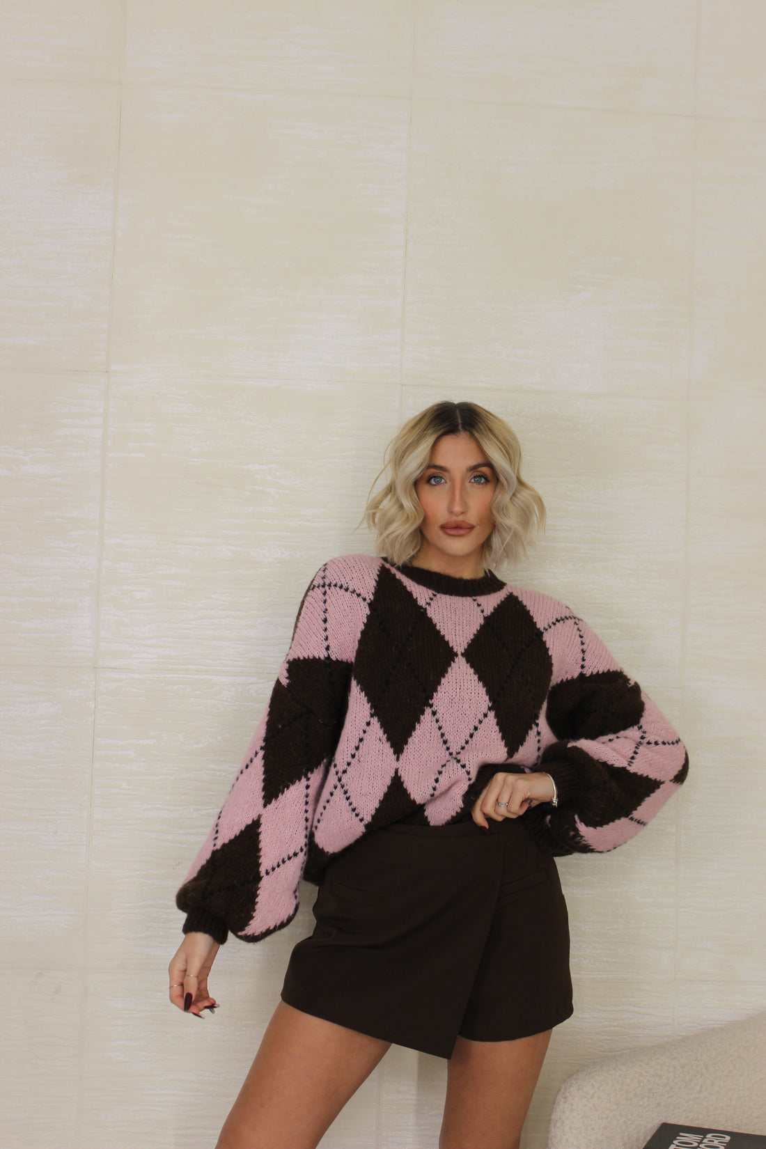 Pull rombi Marrone/Rosa