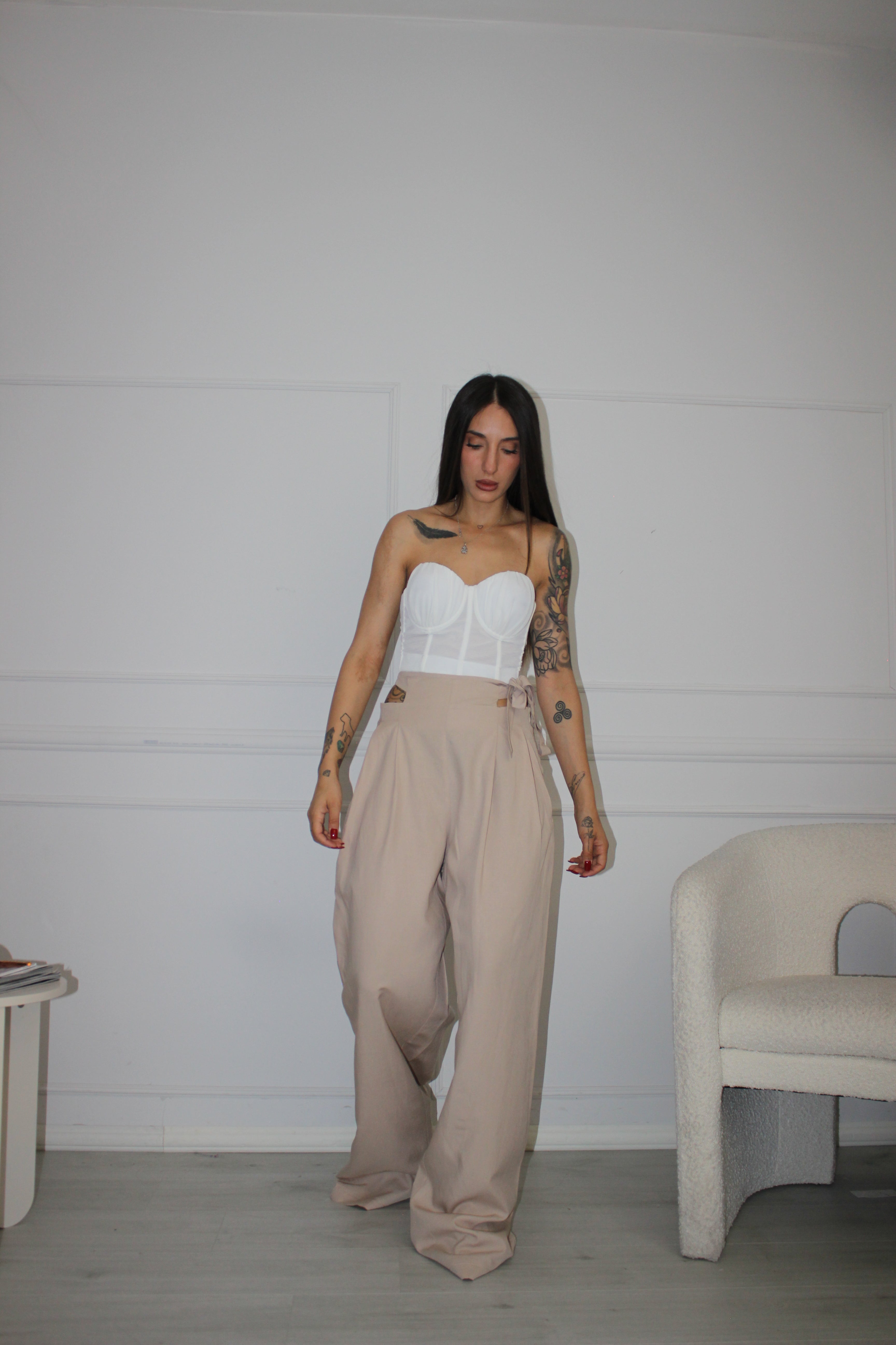 Pantalone Cut Out Beige