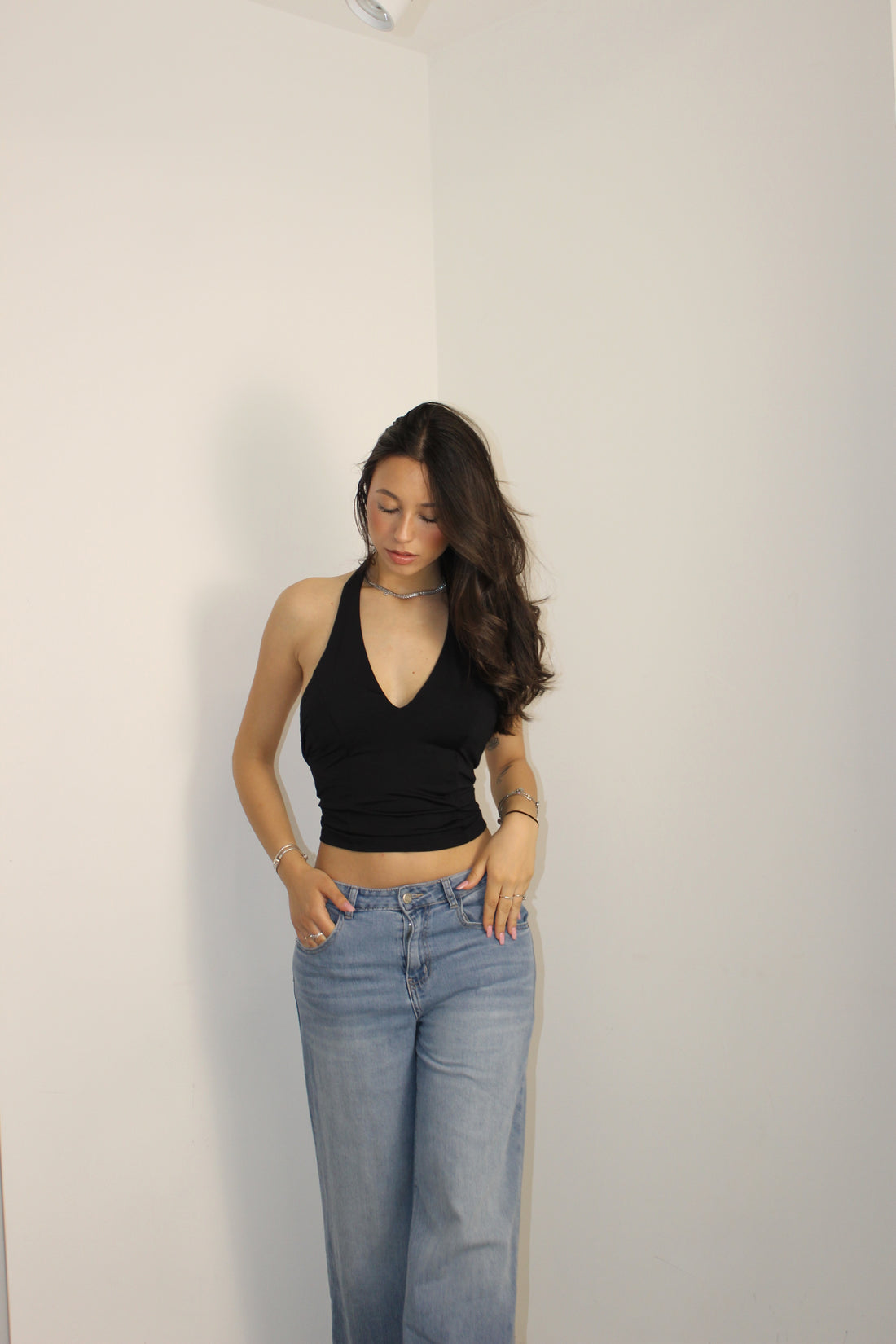 Top stringato Nero