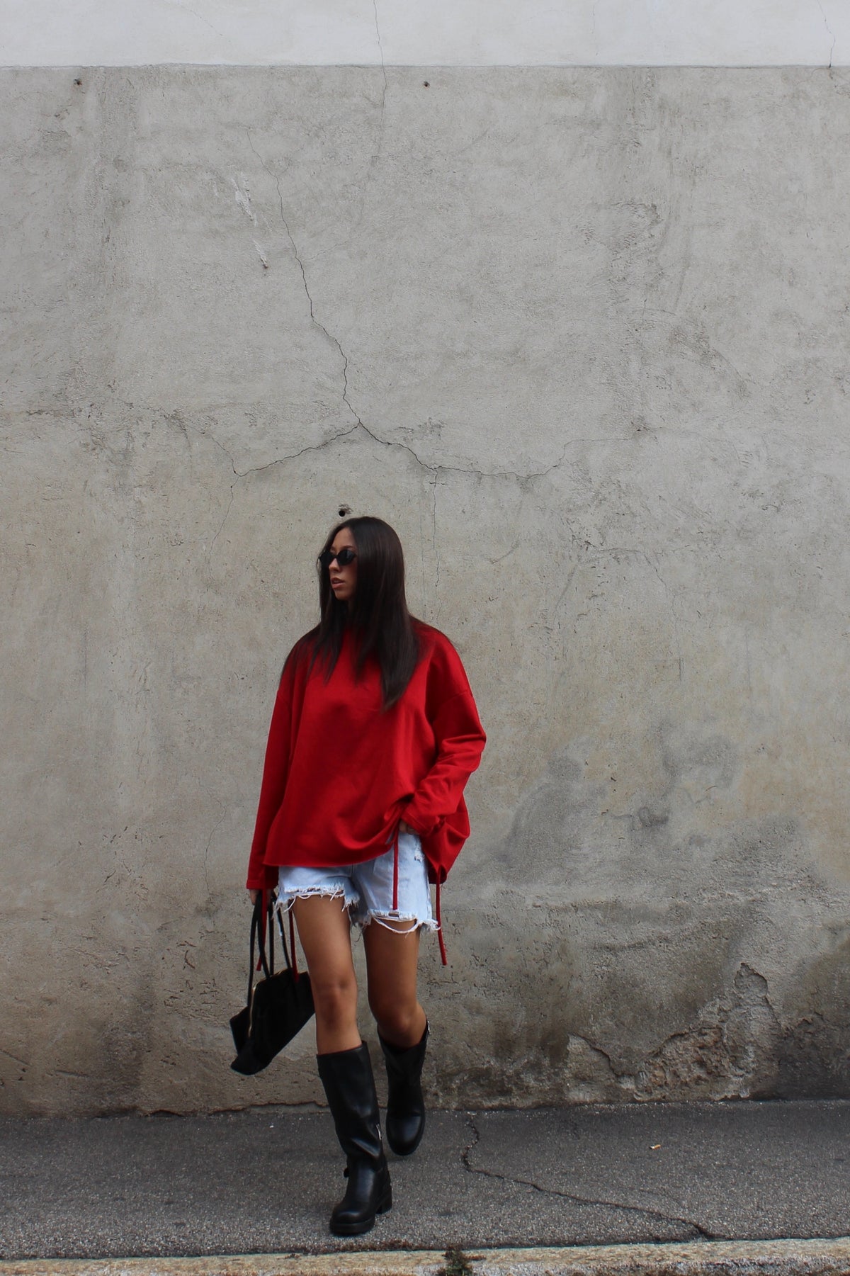 Maxi felpa ripped rosso