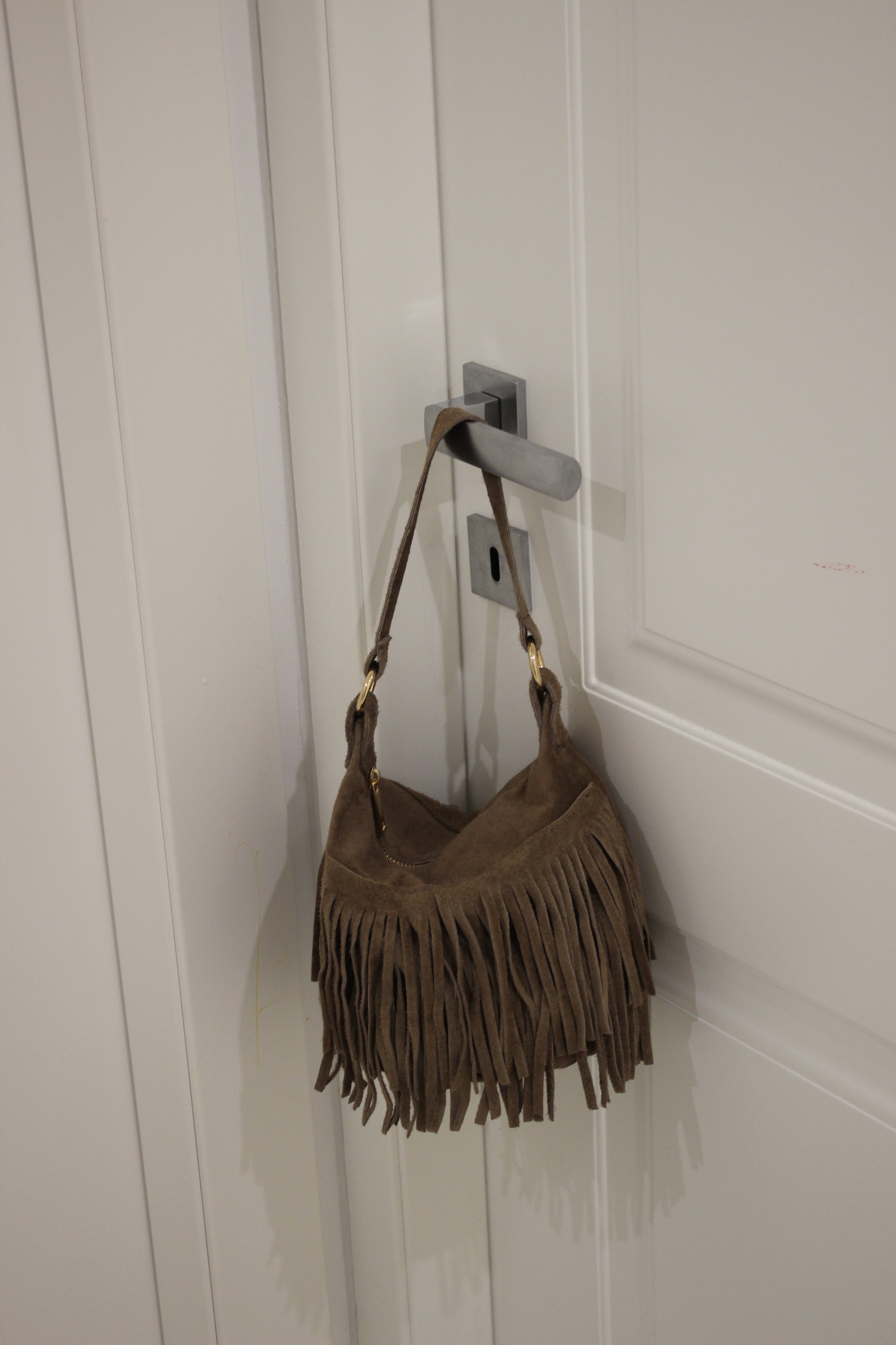 Bucket Bag con frange Beige
