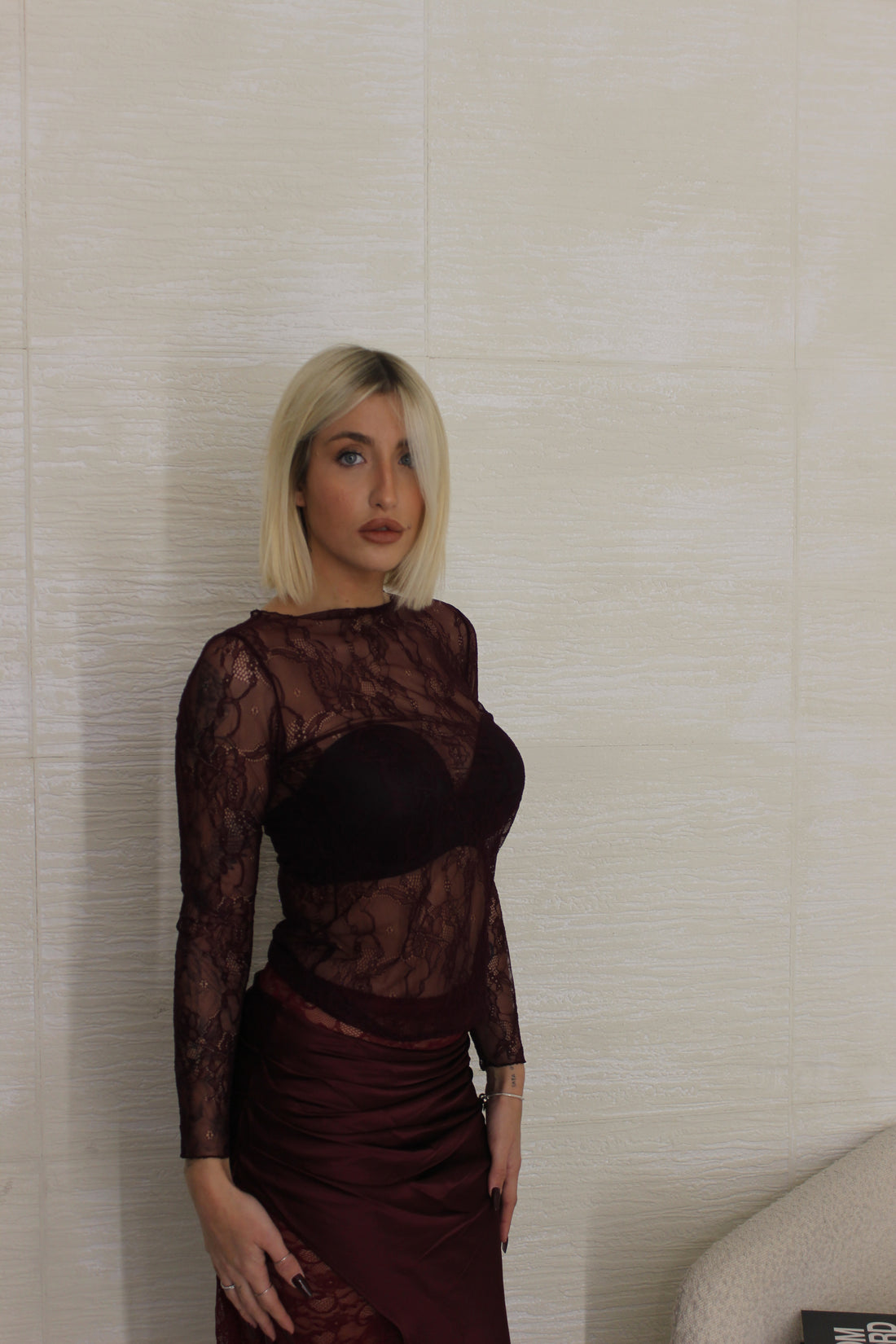 Maglia in Pizzo Bordeaux