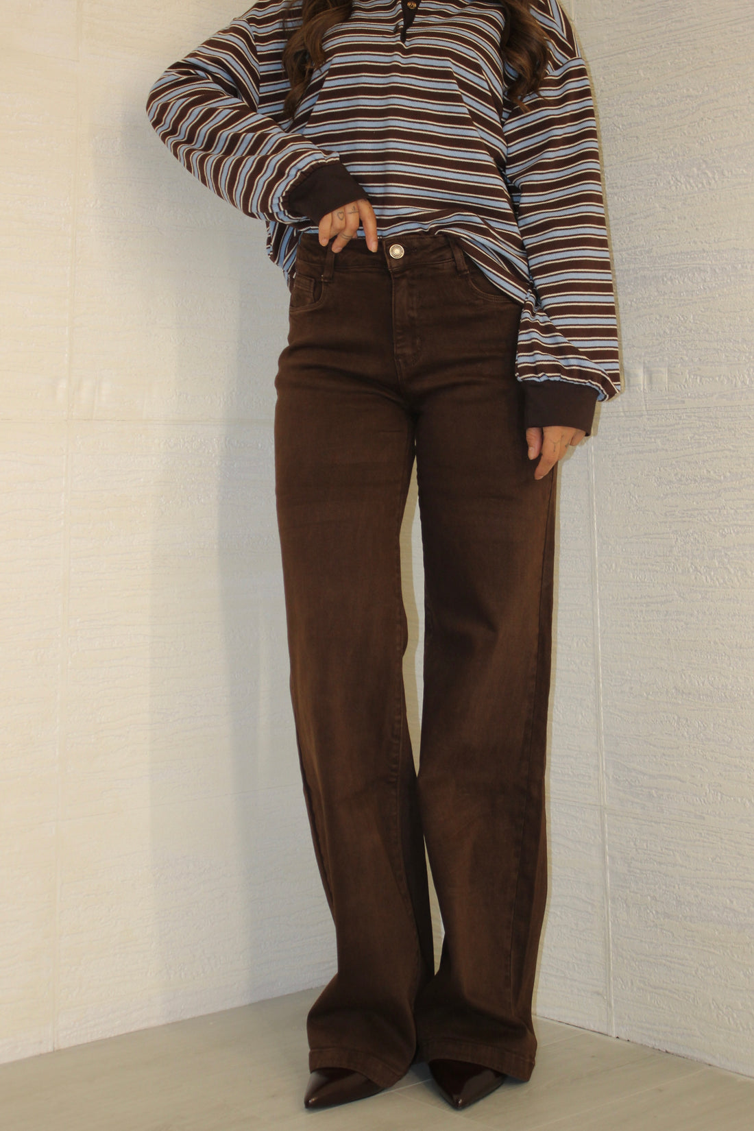 Jeans wide leg cioccolato