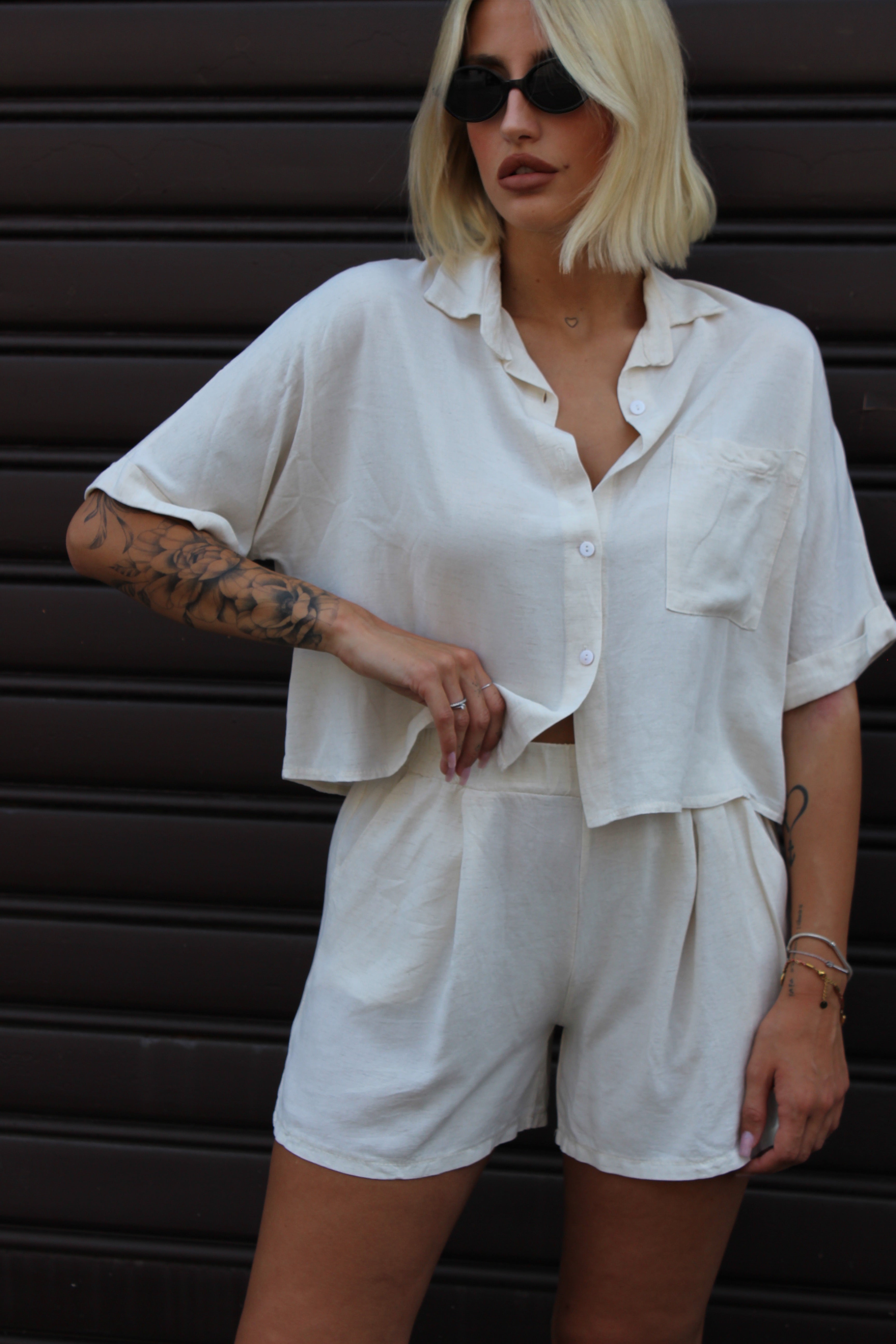 Coordianto blusa crop panna