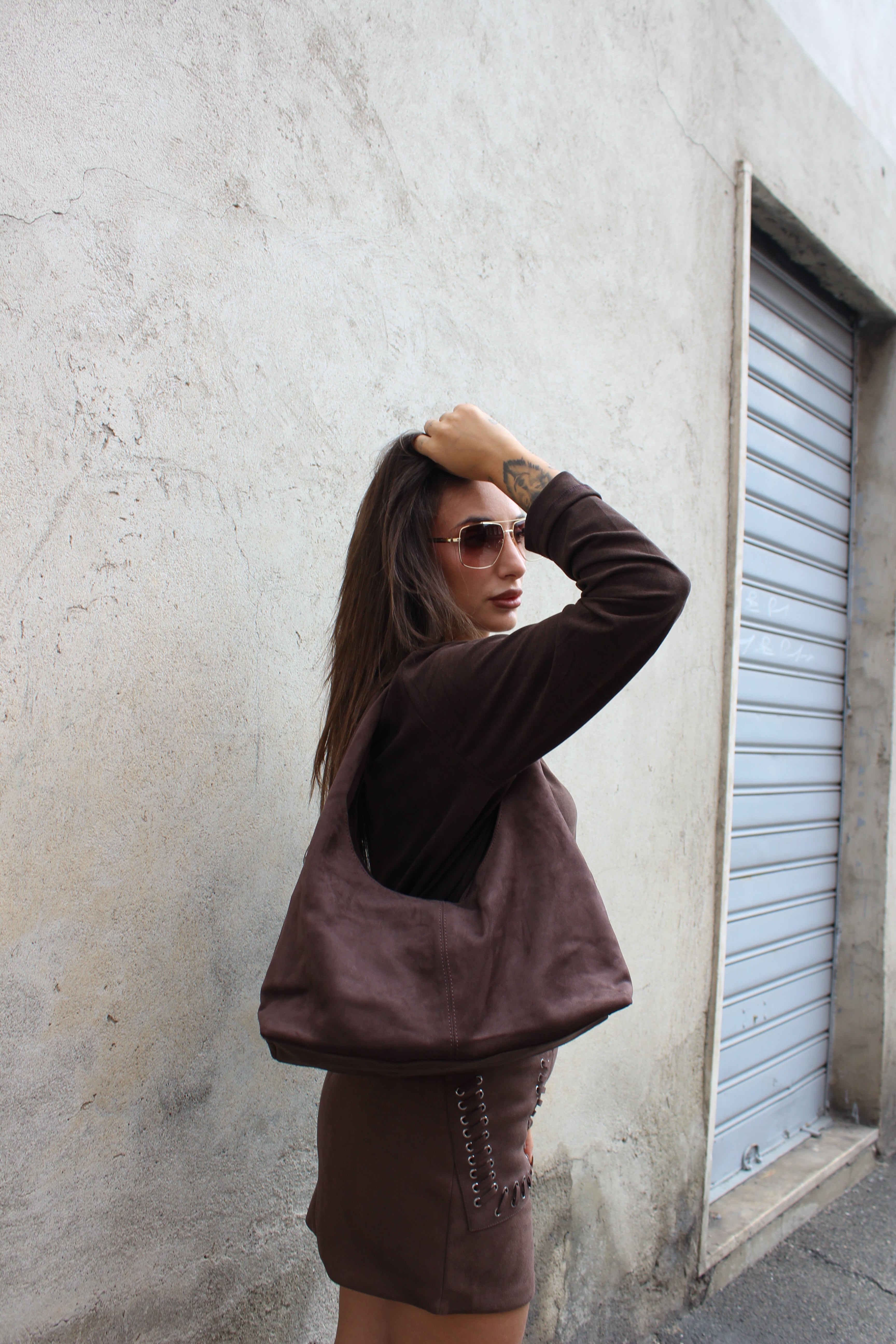 Hobo Bag in suede cioccolato