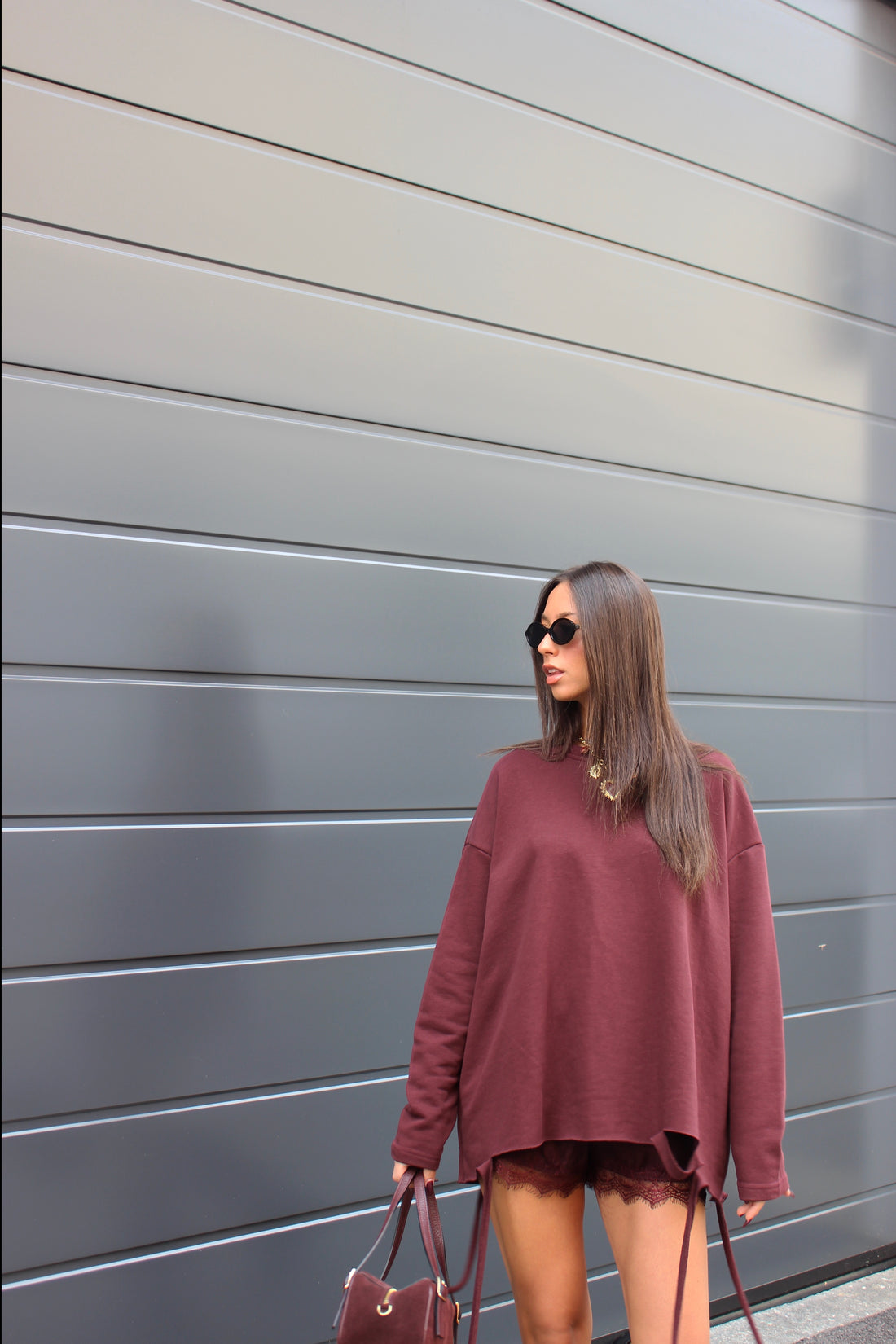 Maxi felpa ripped burgundy