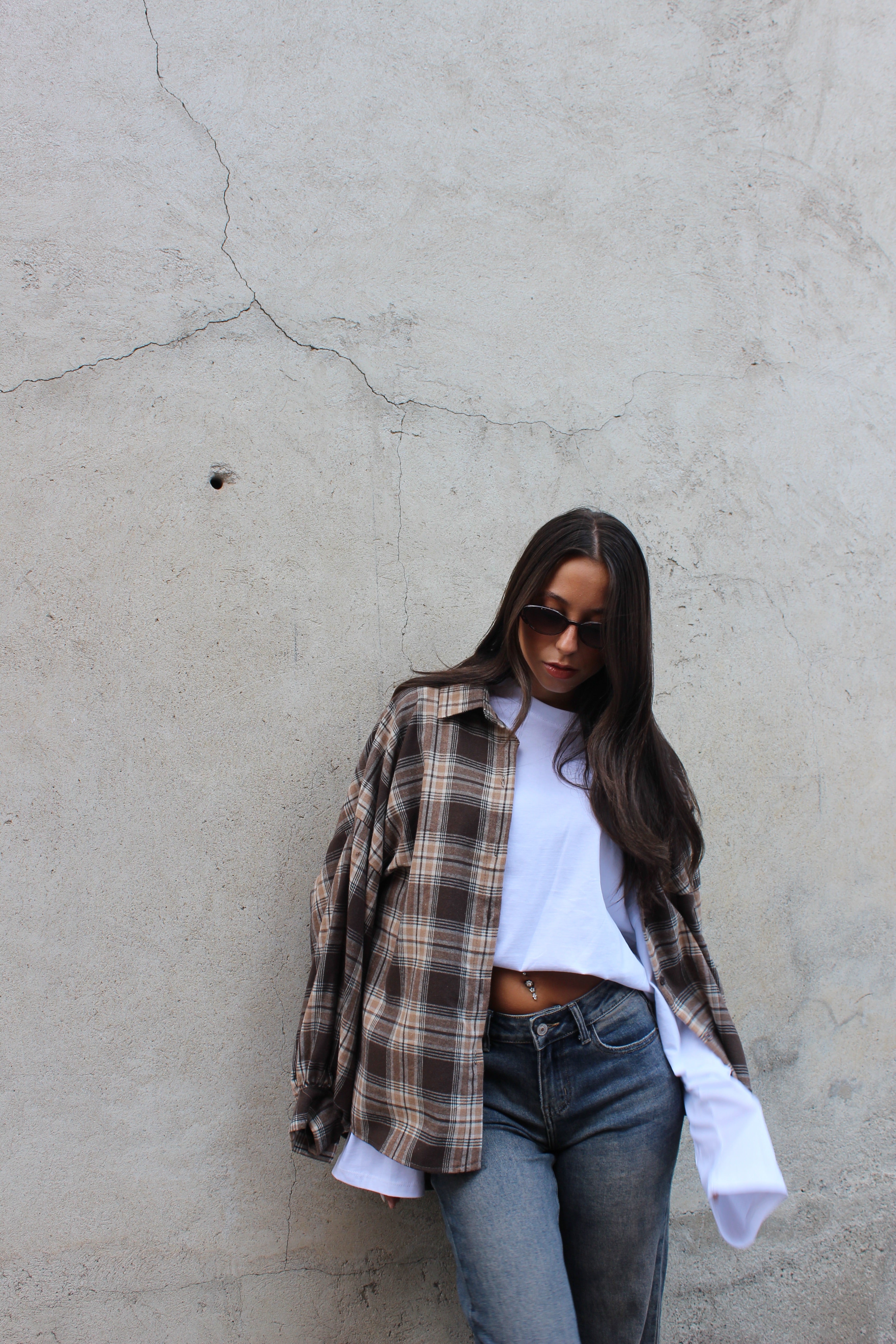 Camicia scozzese beige
