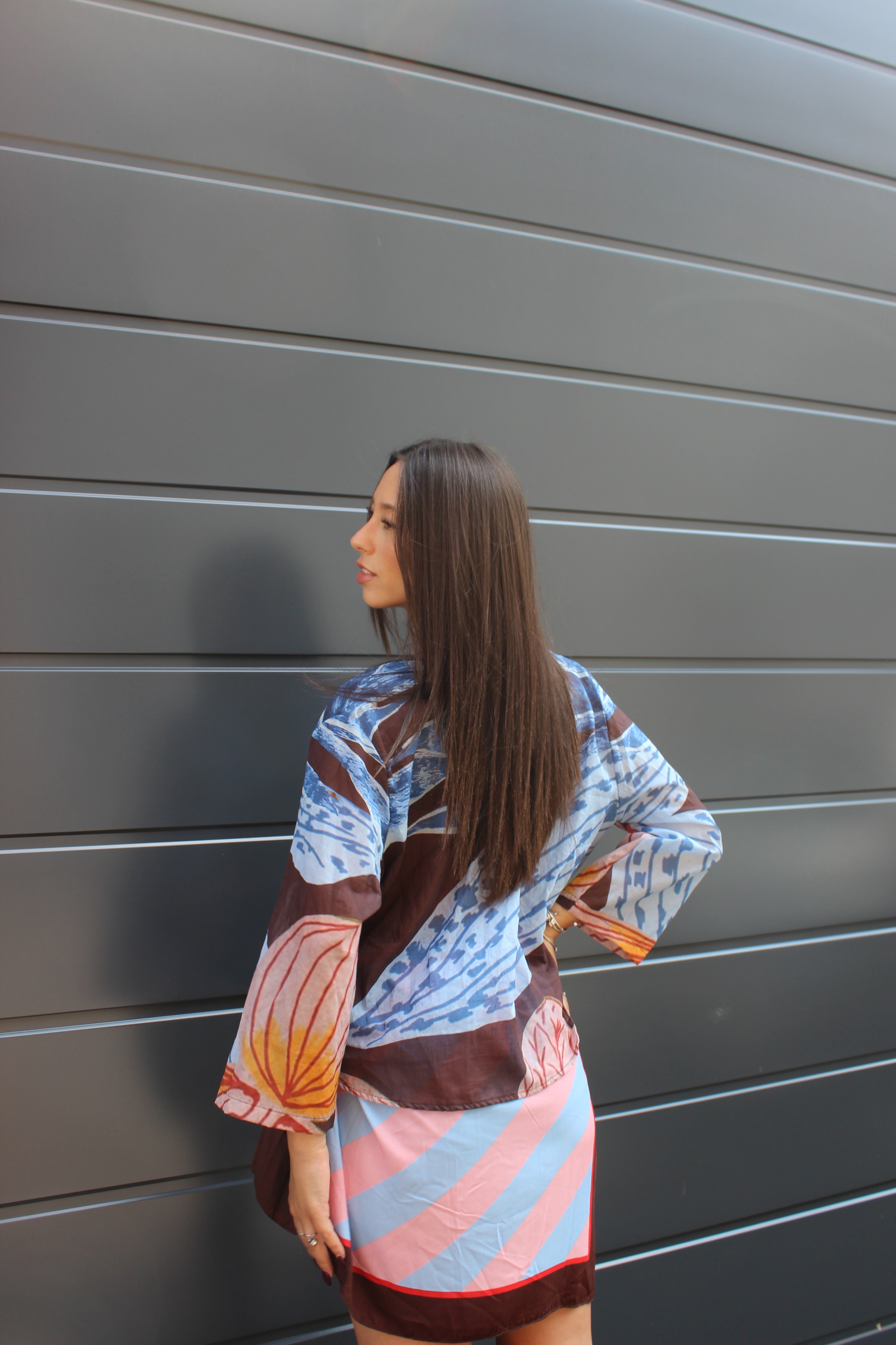 Camicia 100% cotone jungle celeste