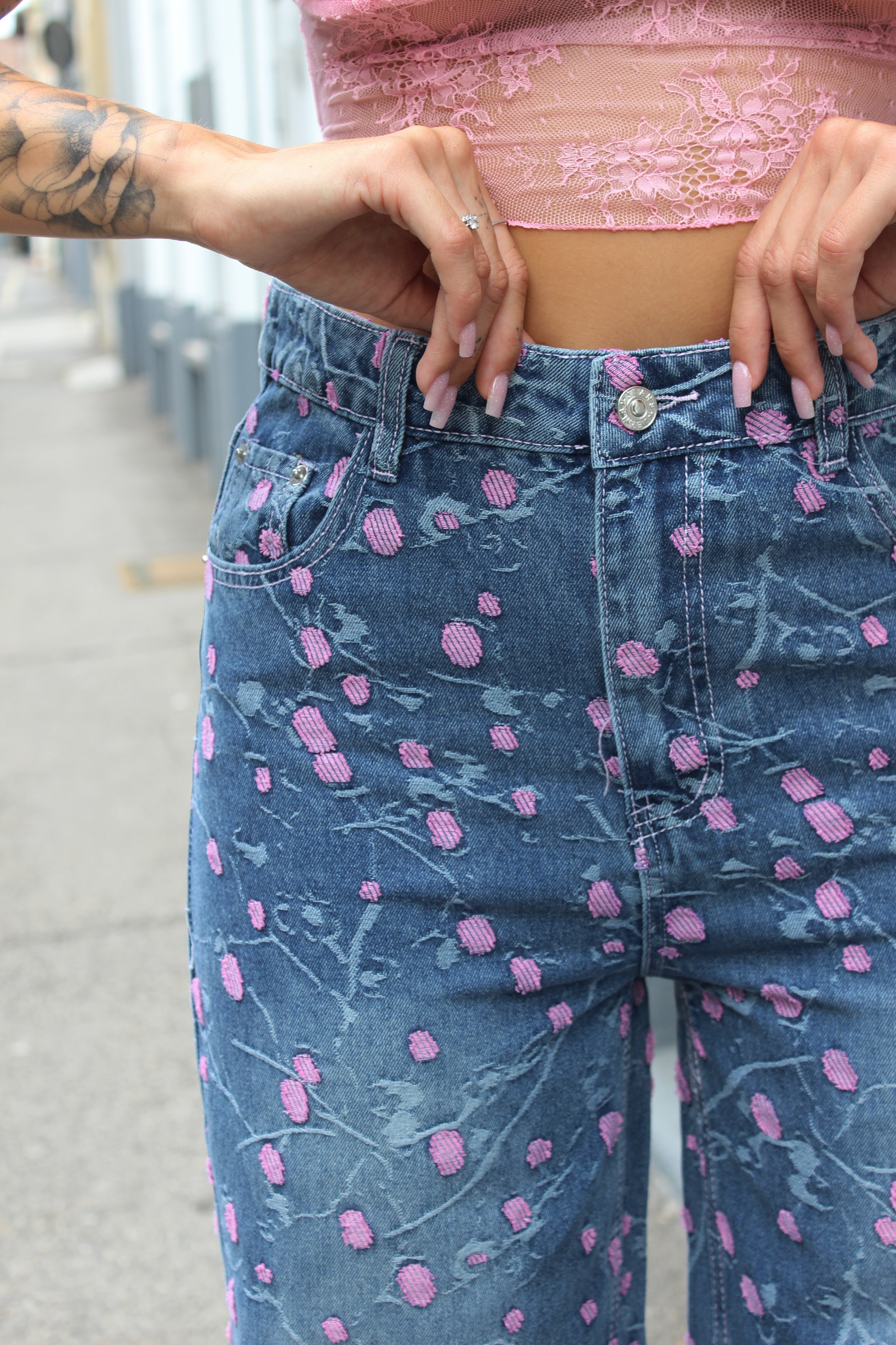 Jeans pois rosa