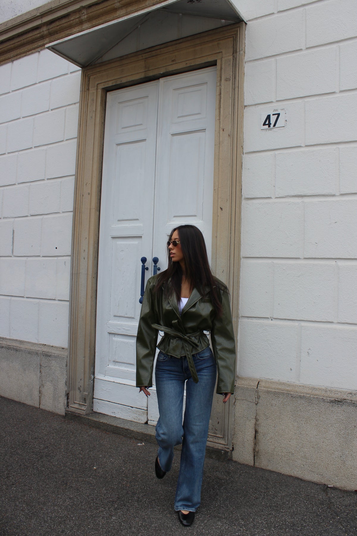 Trench corto vinile olive