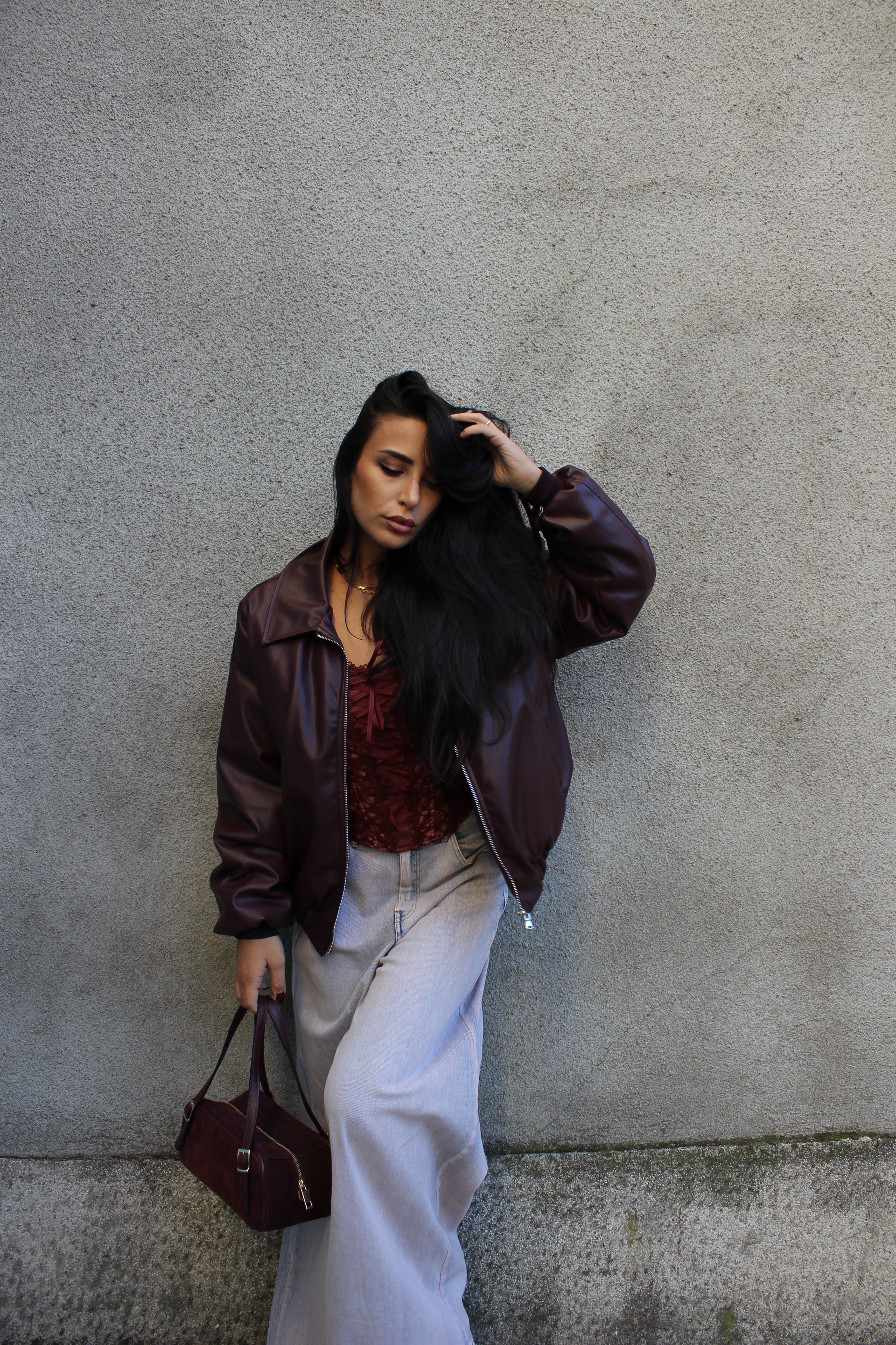 Bomber in ecopelle Nero