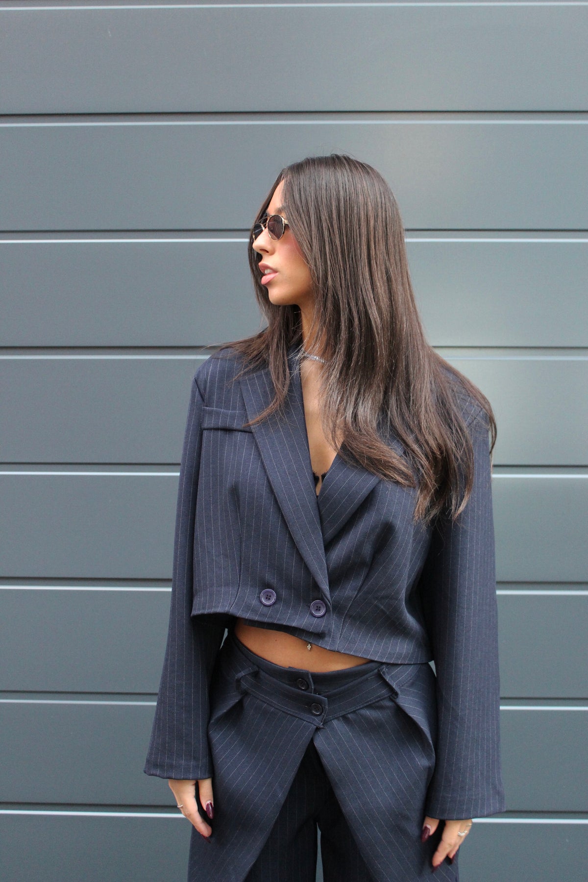 Tailleur gessato blu