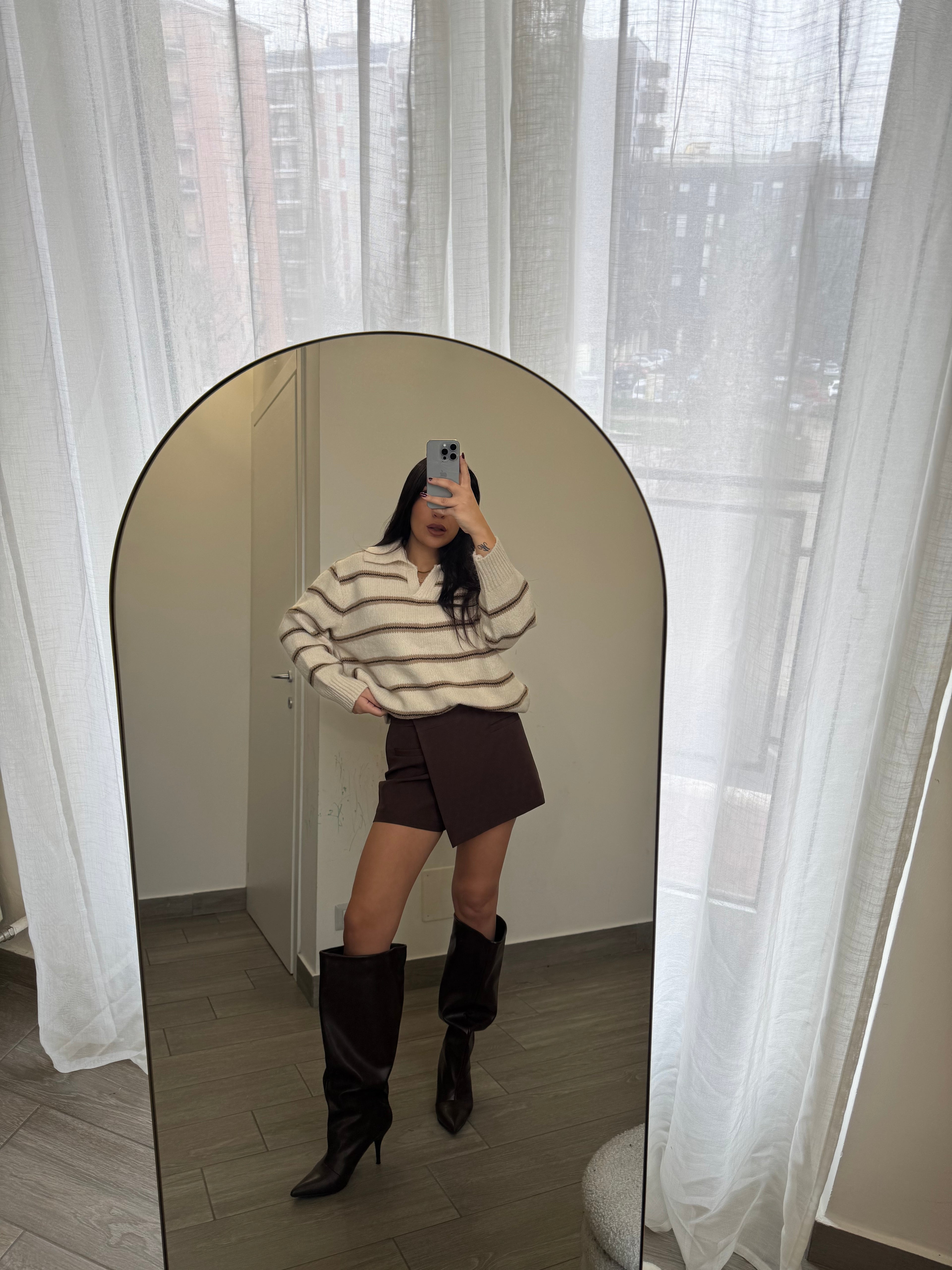 Polo pull a righe panna