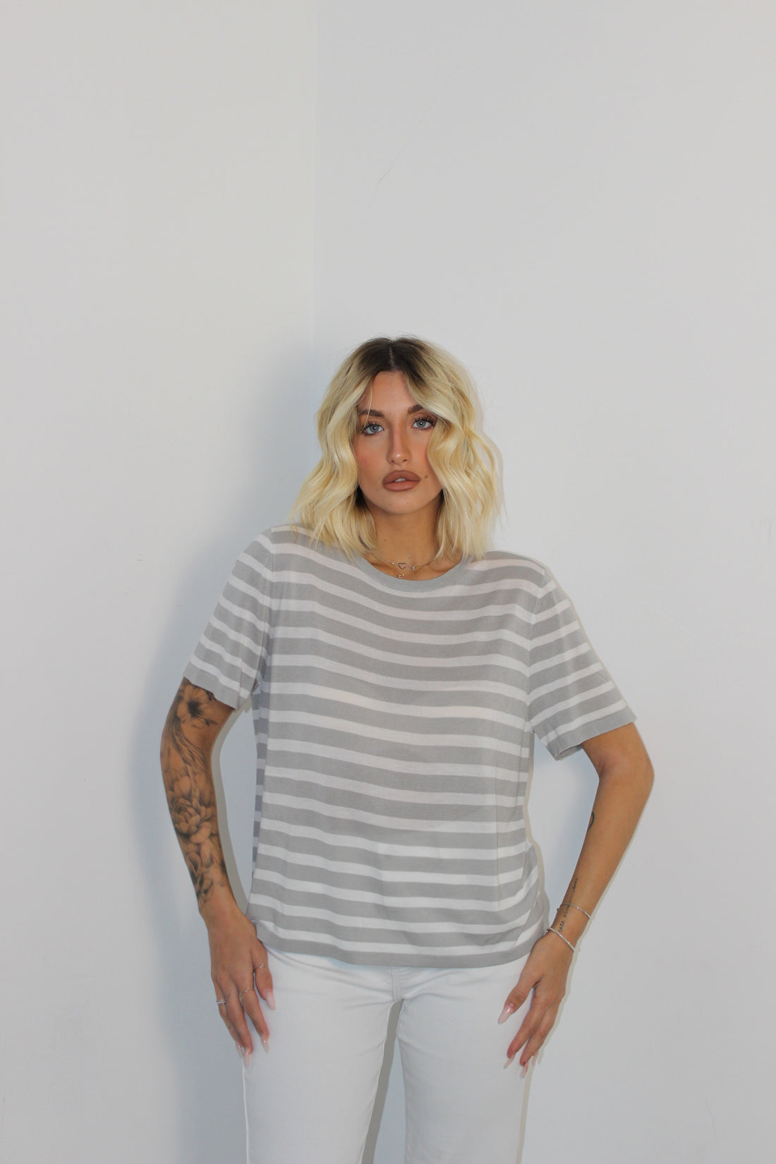 T-shirt righe Grigio