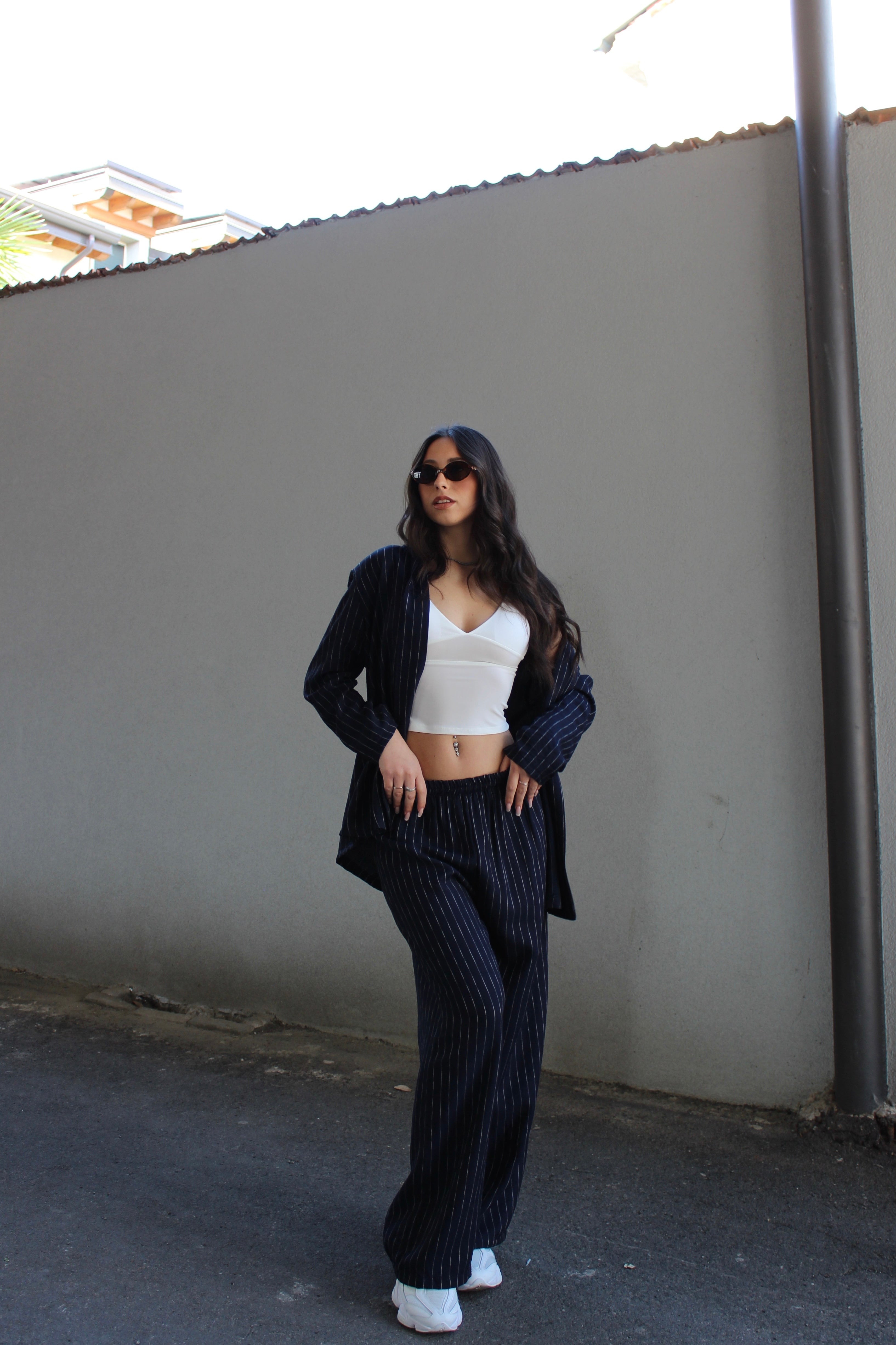 Completo gessato basic blu