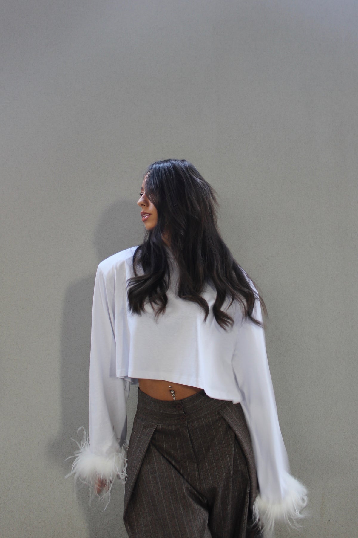 t-shirt crop plume bianca