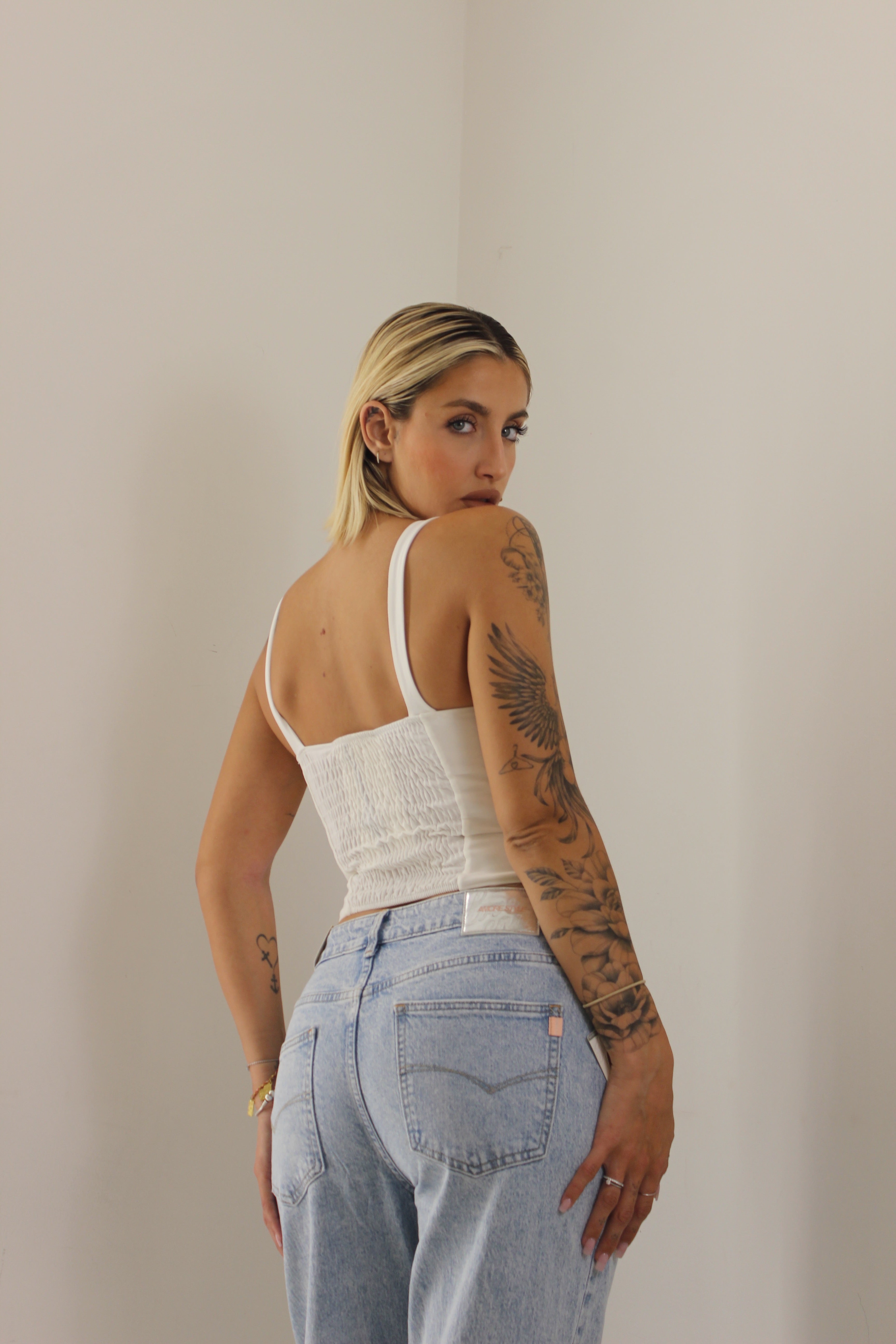 Crop top pizzo bianco