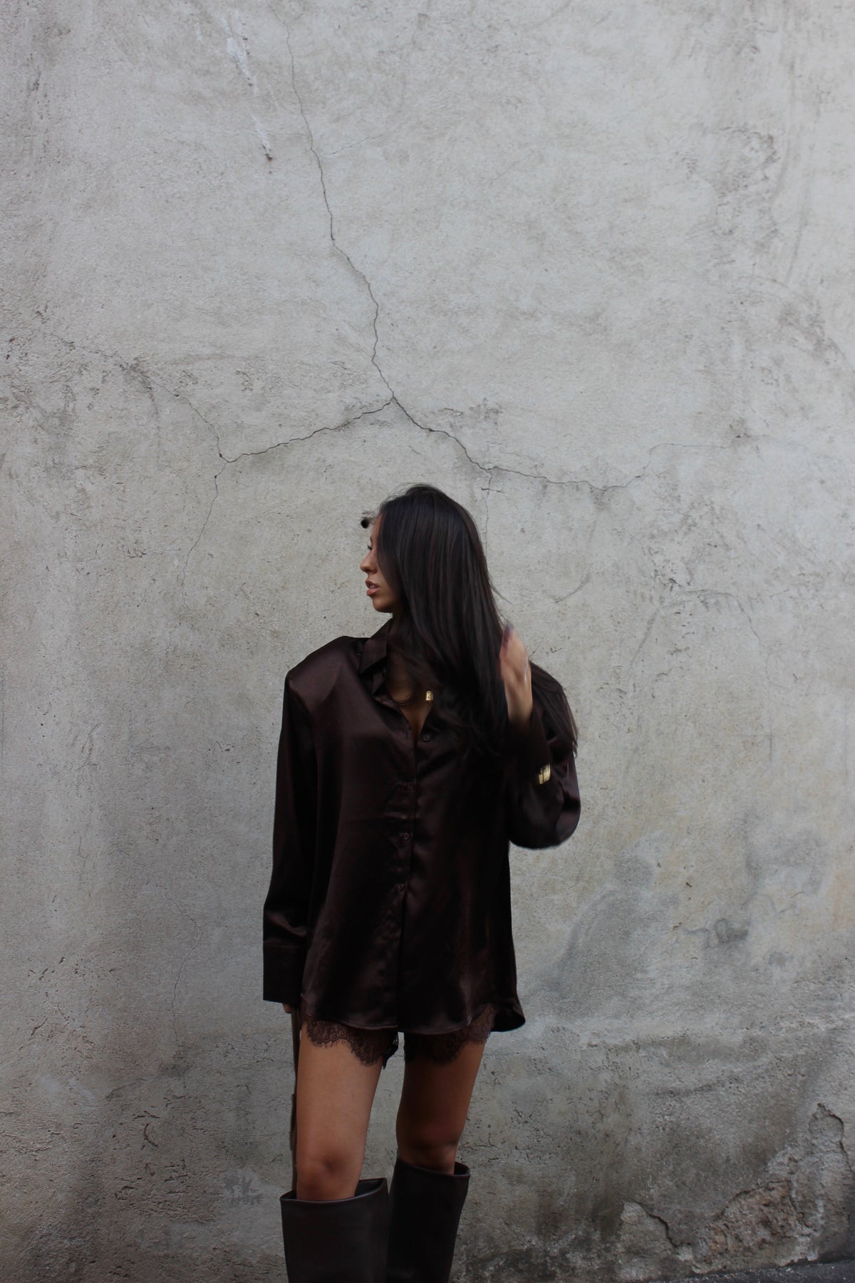 Camicia satin cioccolato