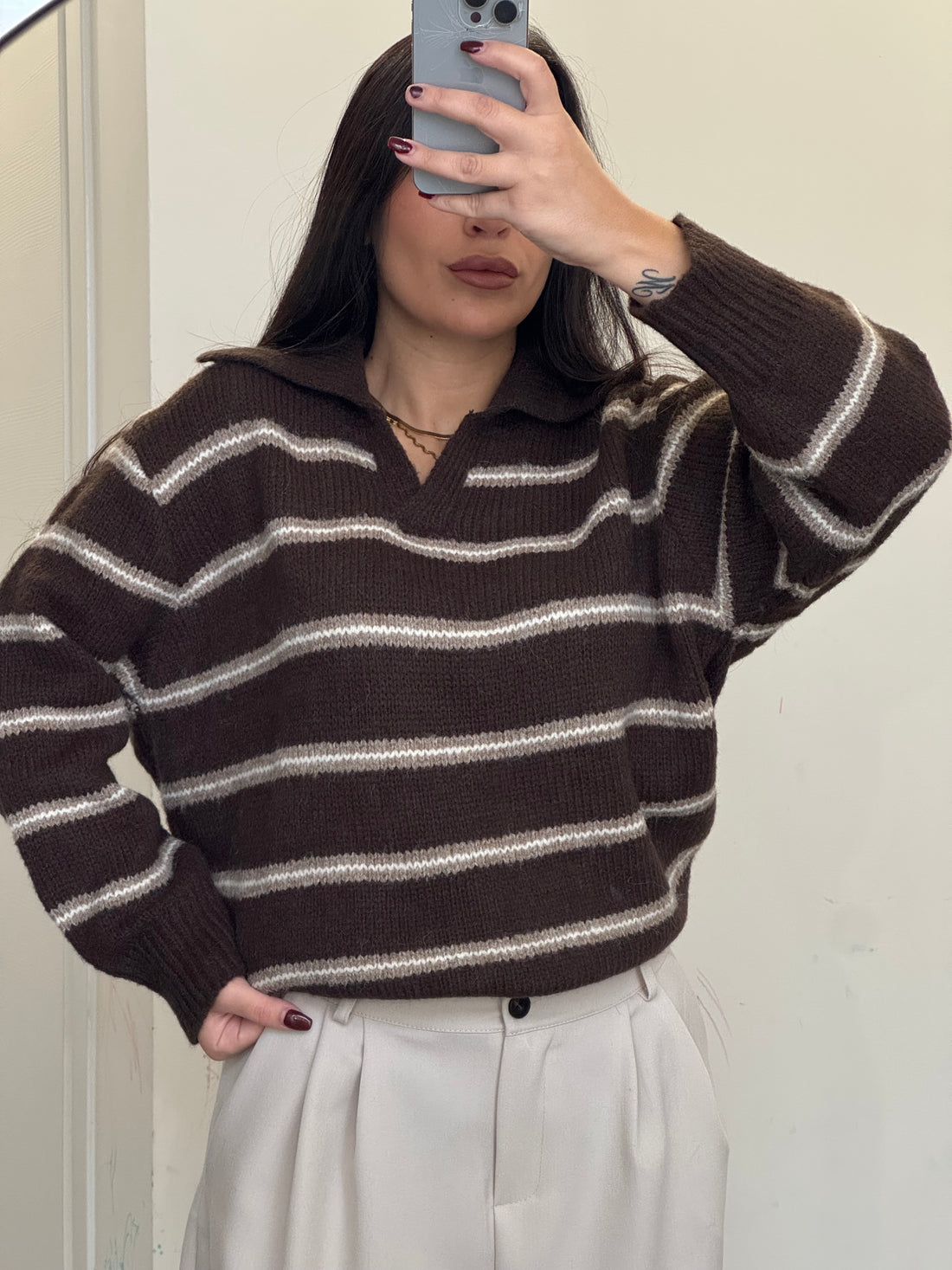 Polo pull a righe cioccolato