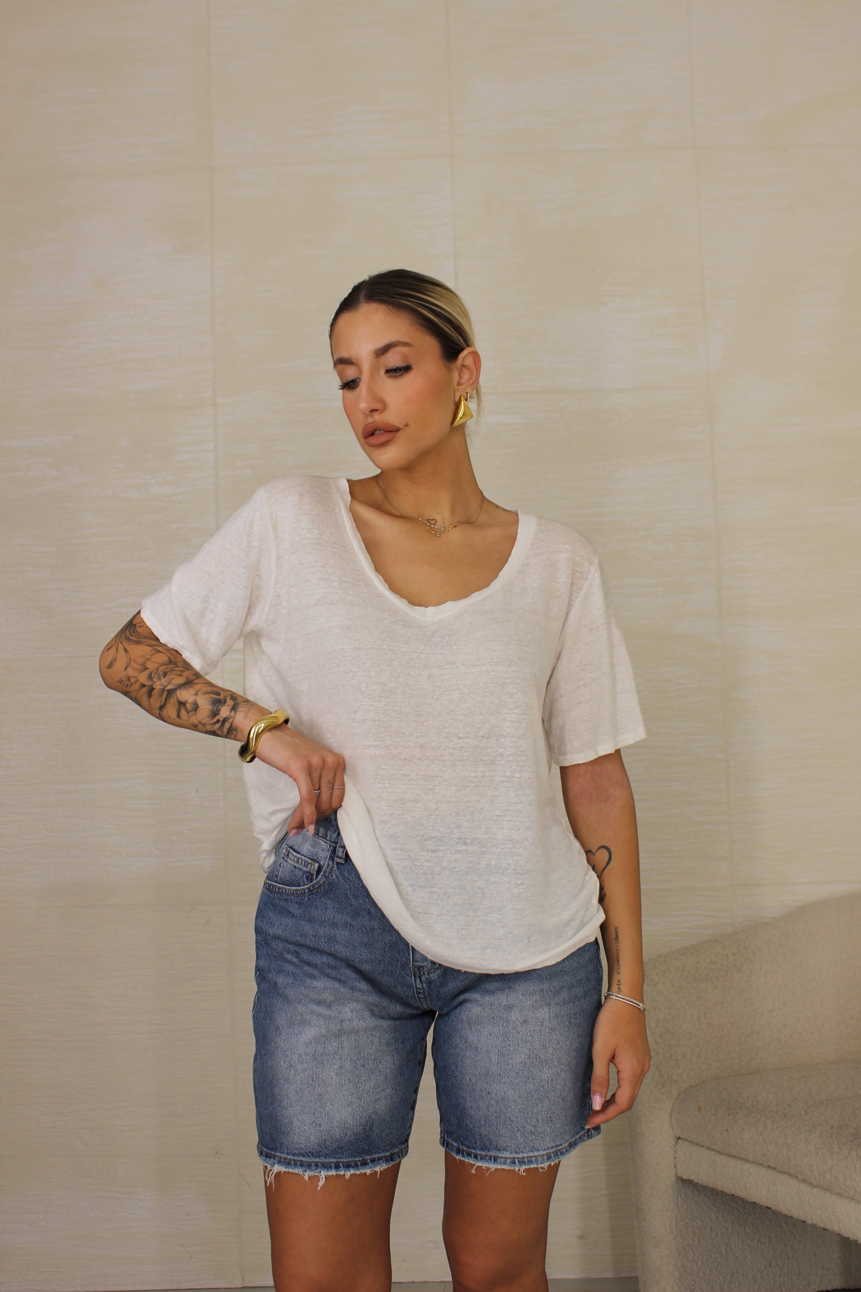 T-shirt 100% lino bianca