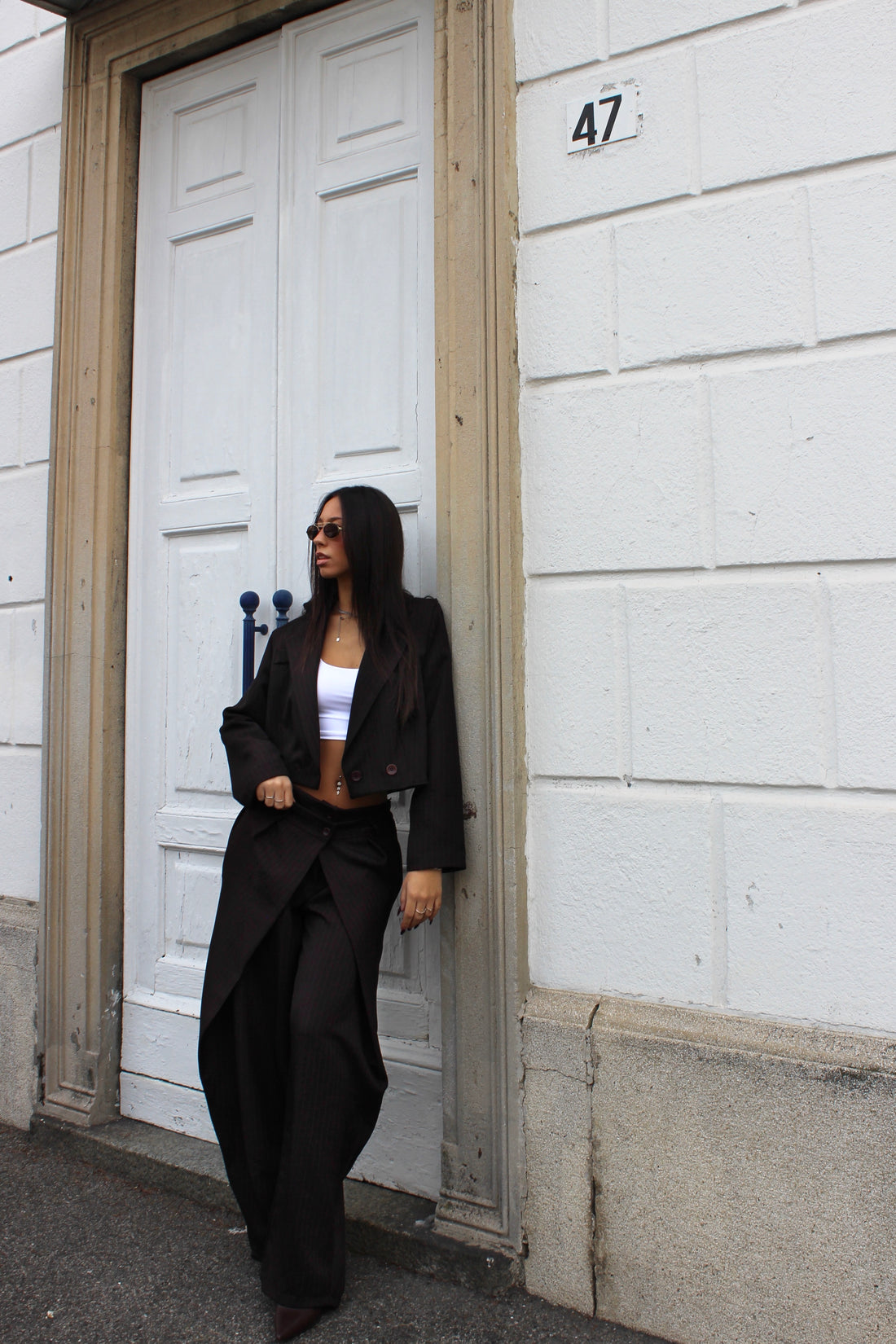 Tailleur gessato cioccolato