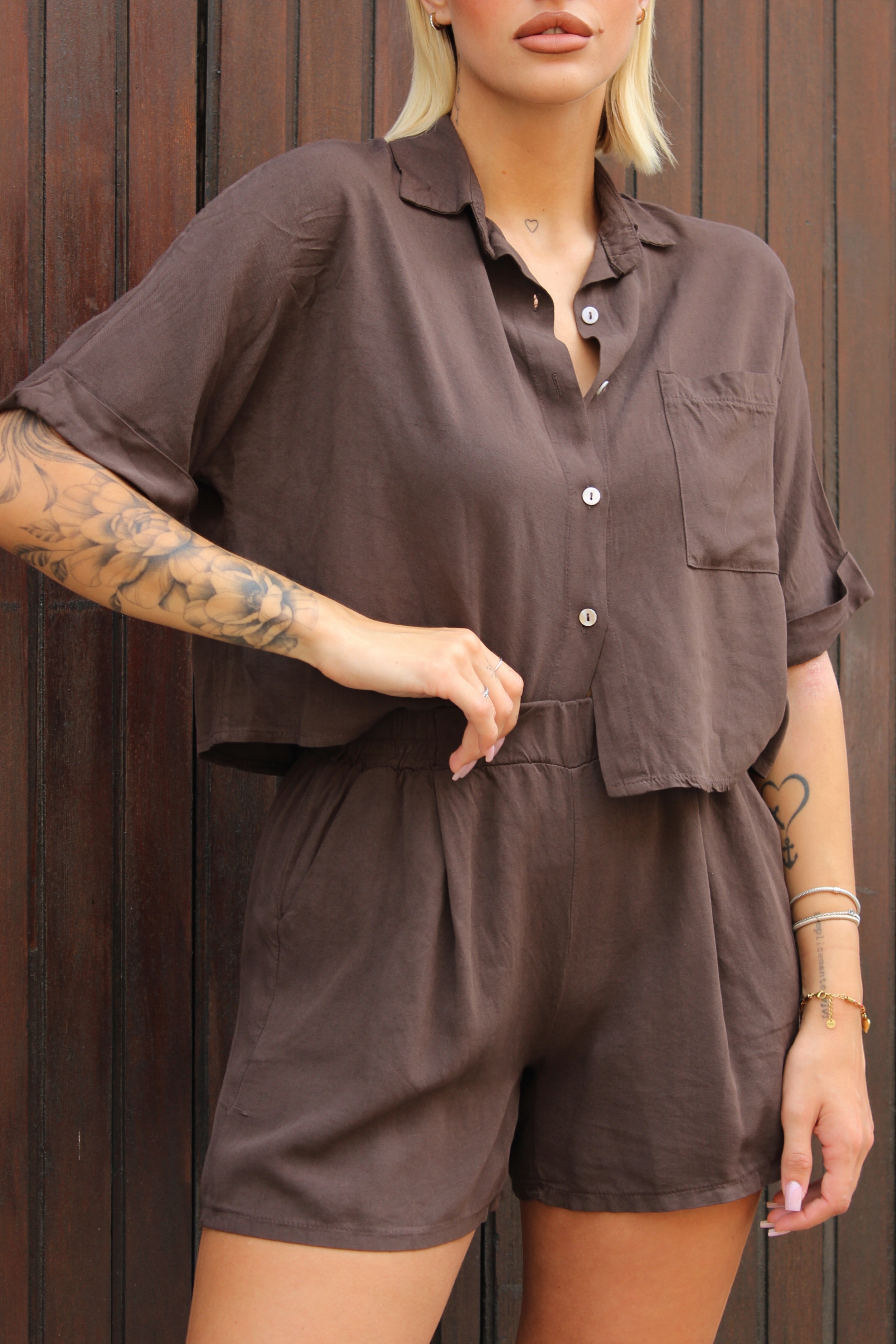 Coordianto blusa crop cioccolato