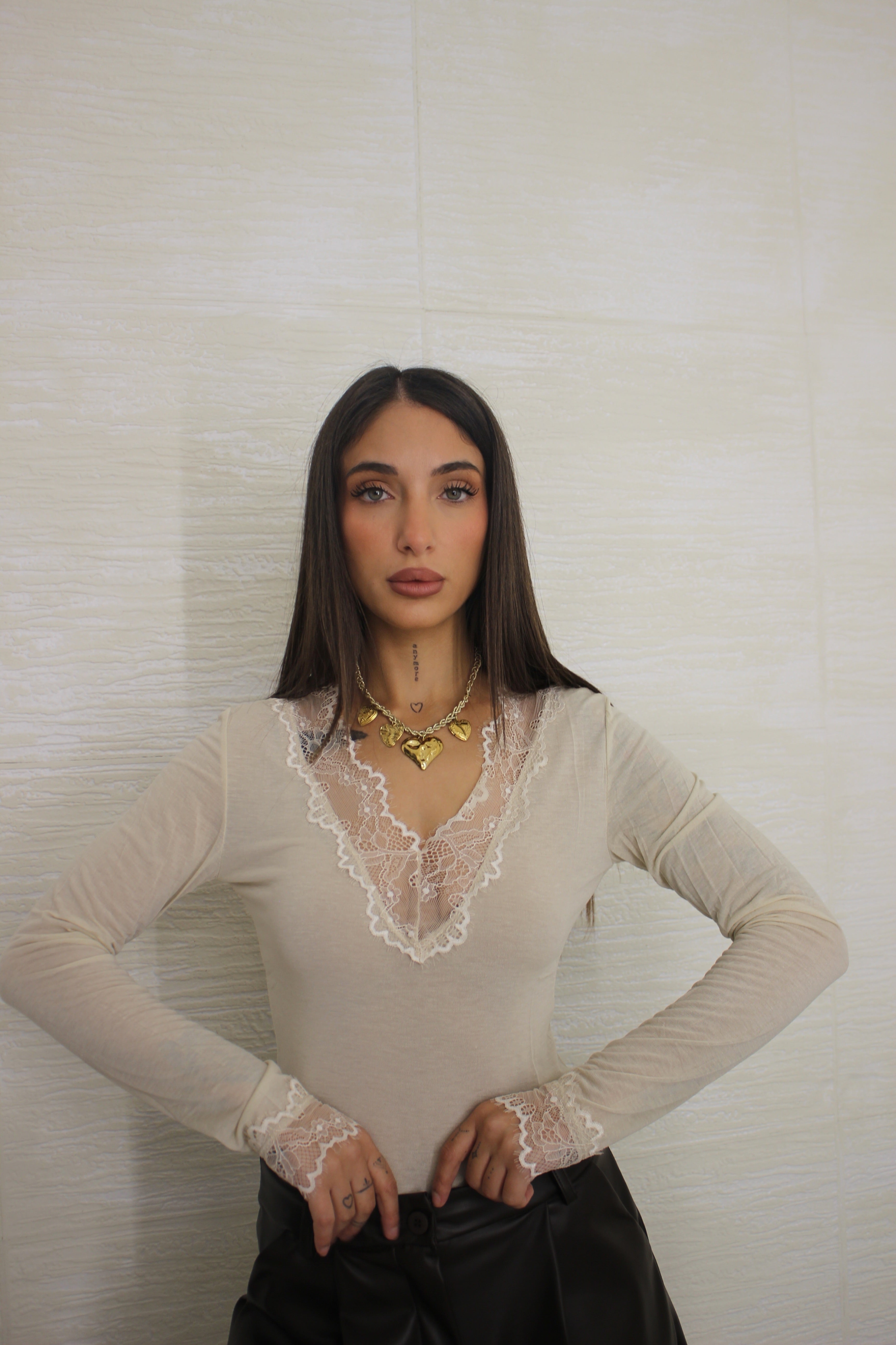 Maglia Cashmere con pizzo Bordeaux