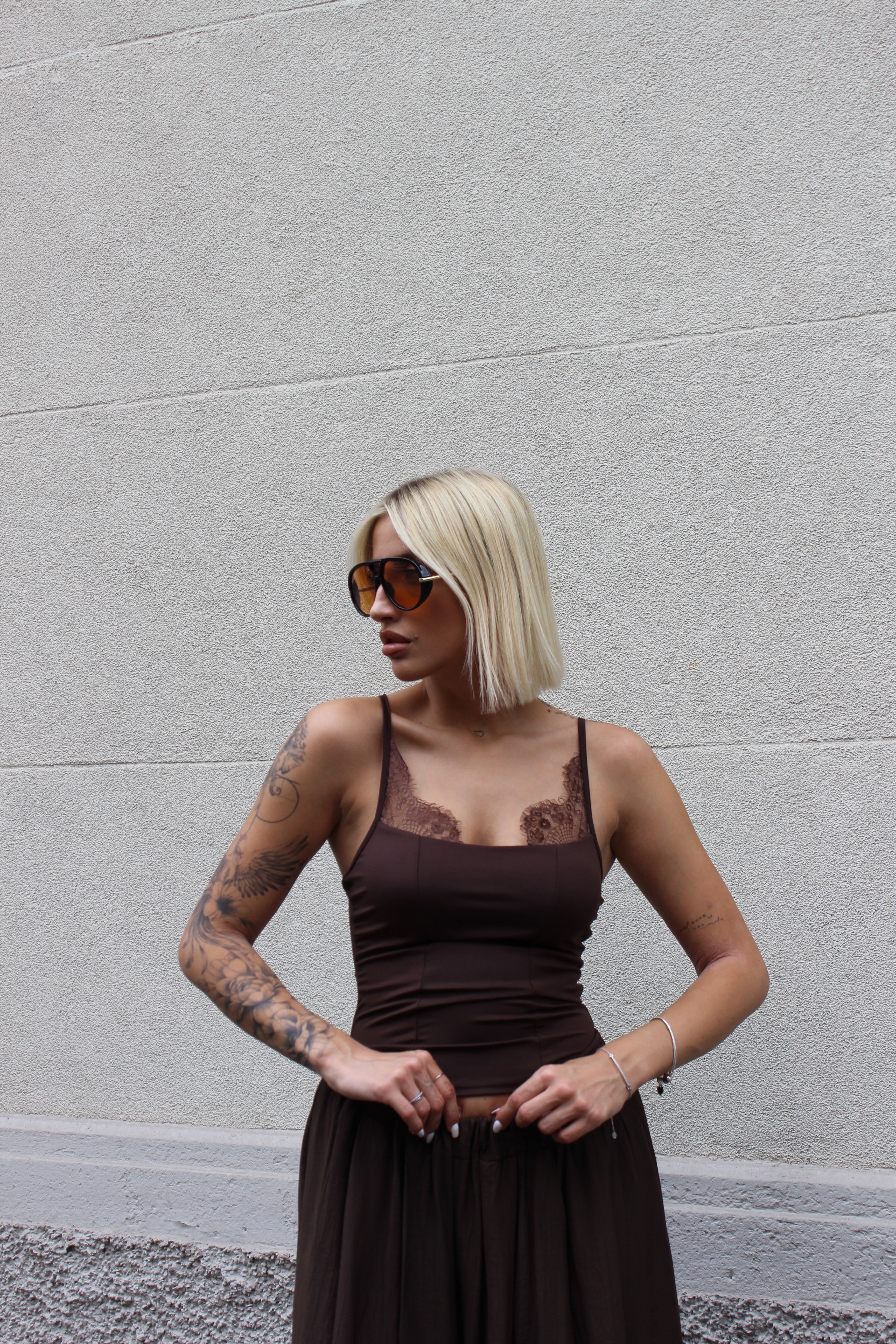 Tank tops pizzo cioccolato