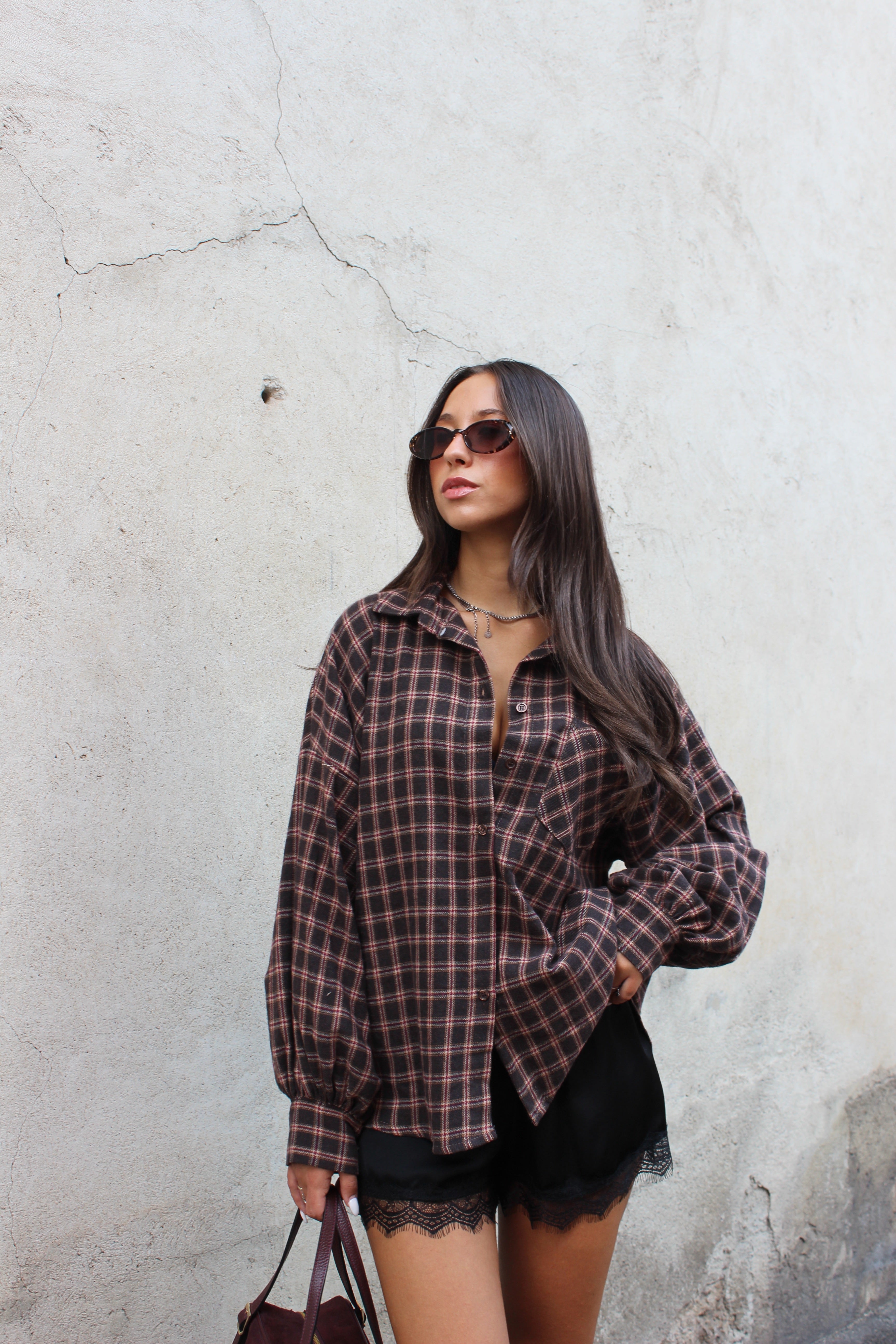 Camicia scozzese caffè