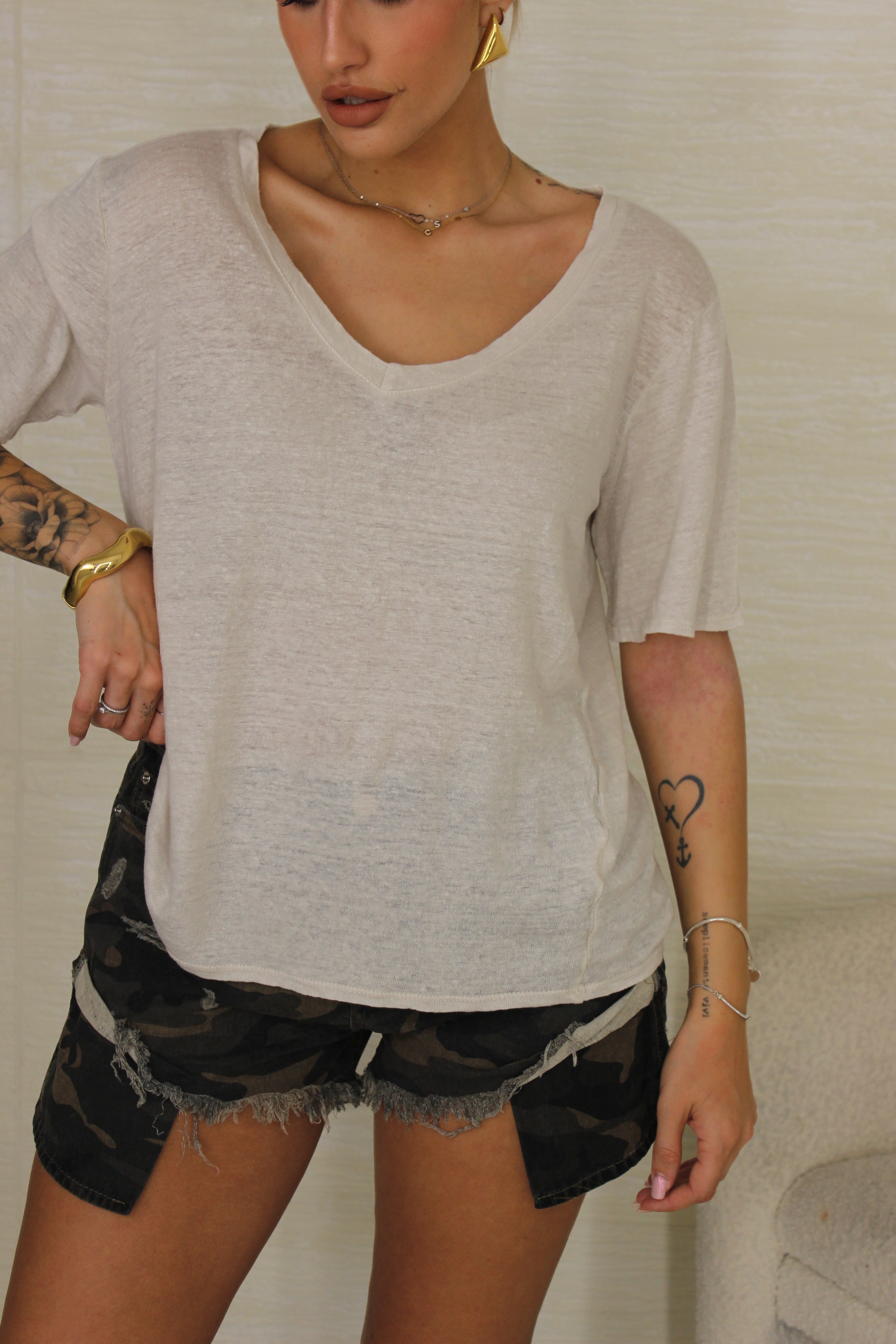 T-shirt 100% lino beige