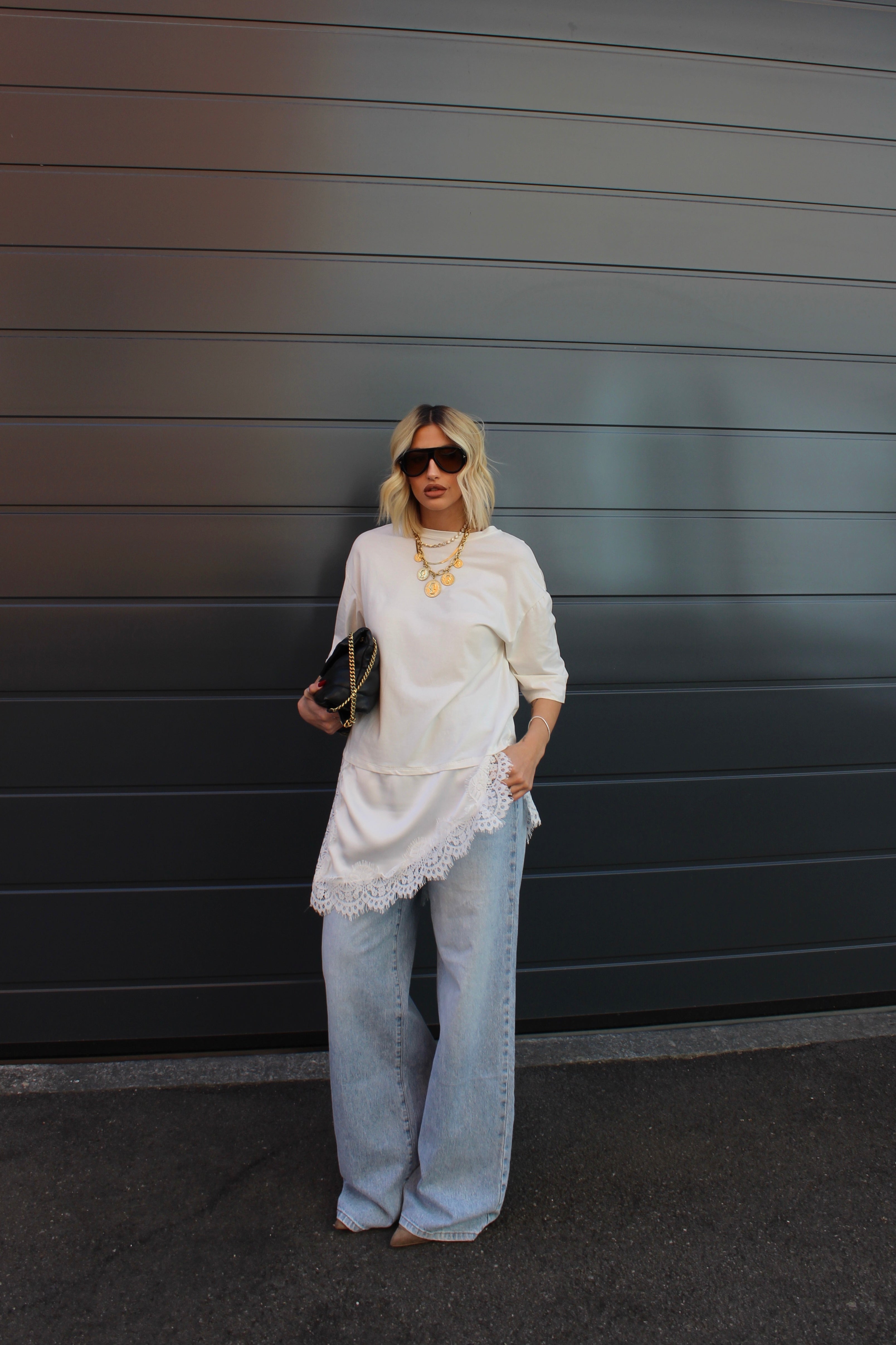 Maglia asimmetrica pizzo Bianca