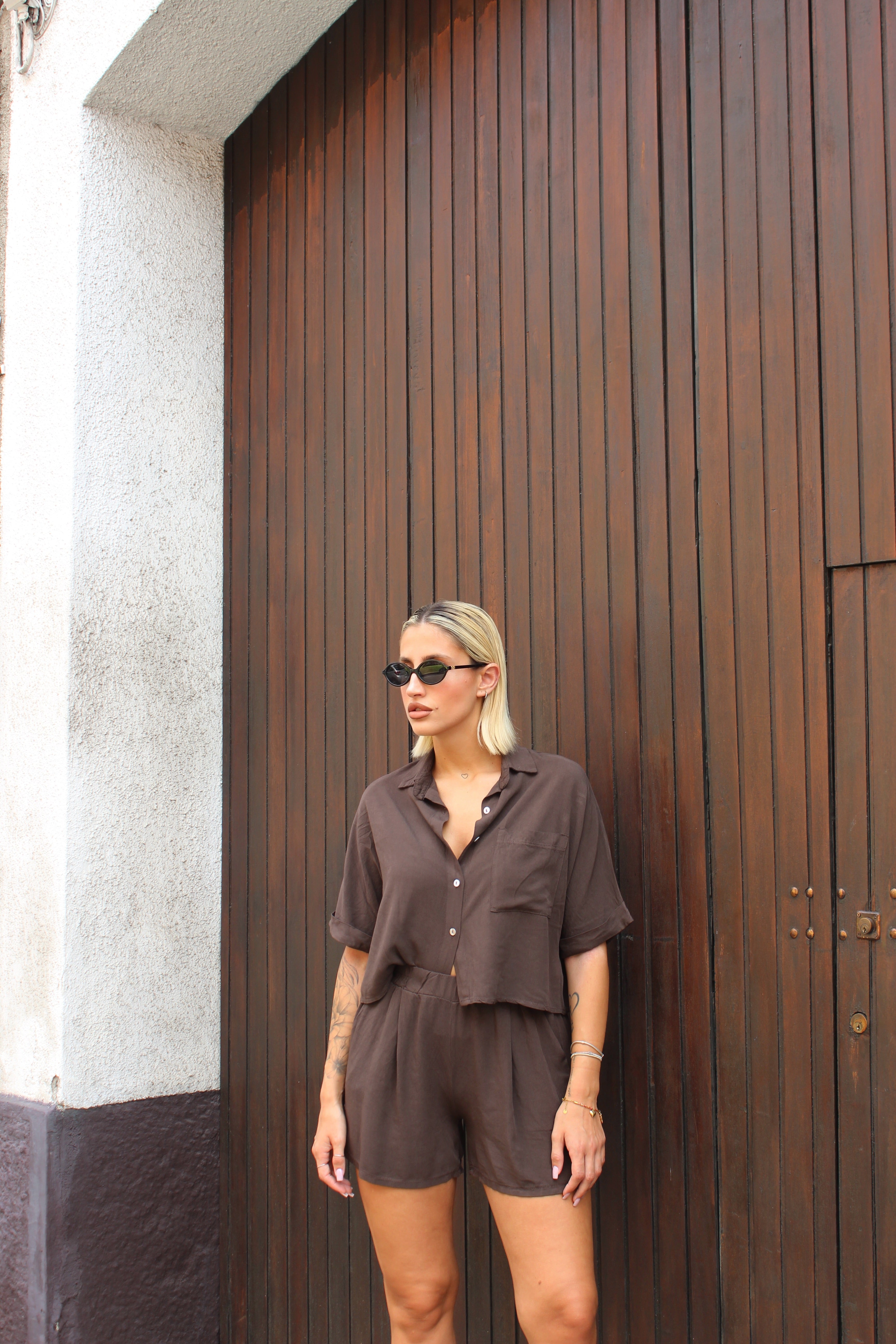 Coordianto blusa crop cioccolato