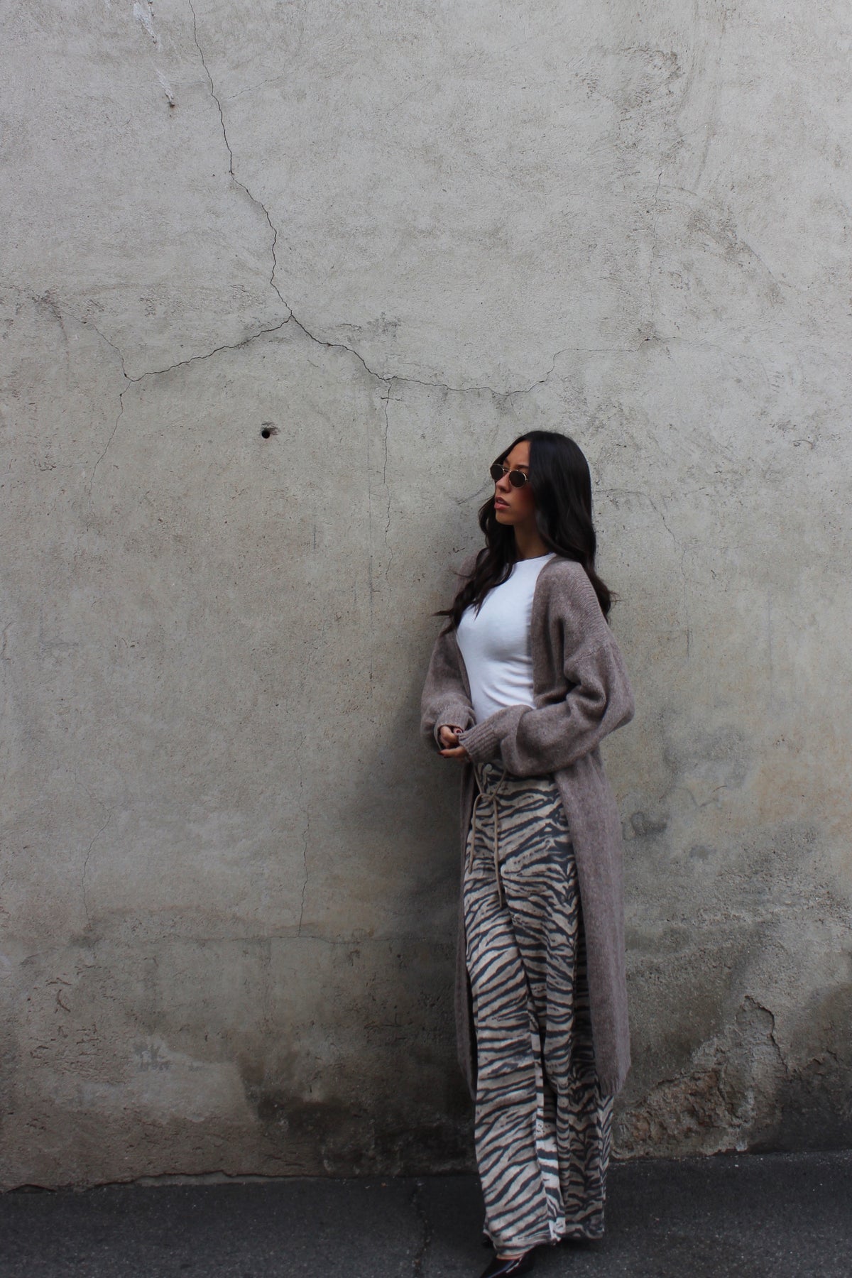 Cardigan long tortora
