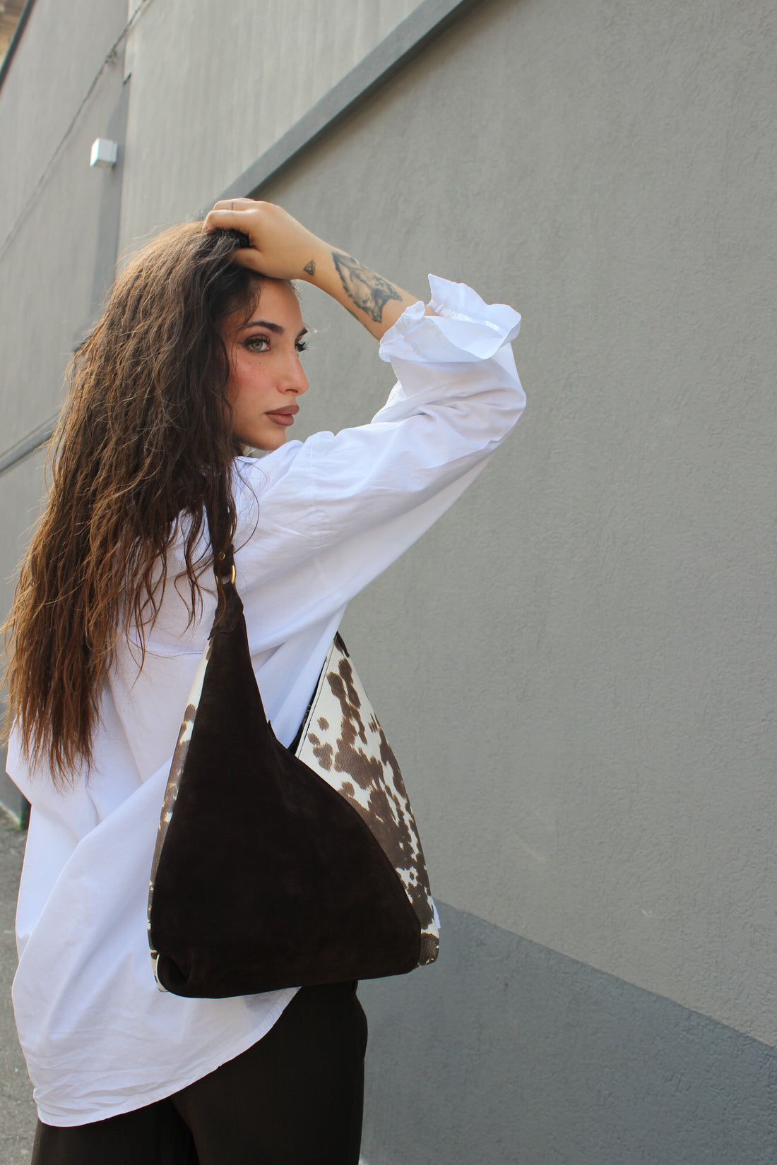 Borsa pelle bicolor