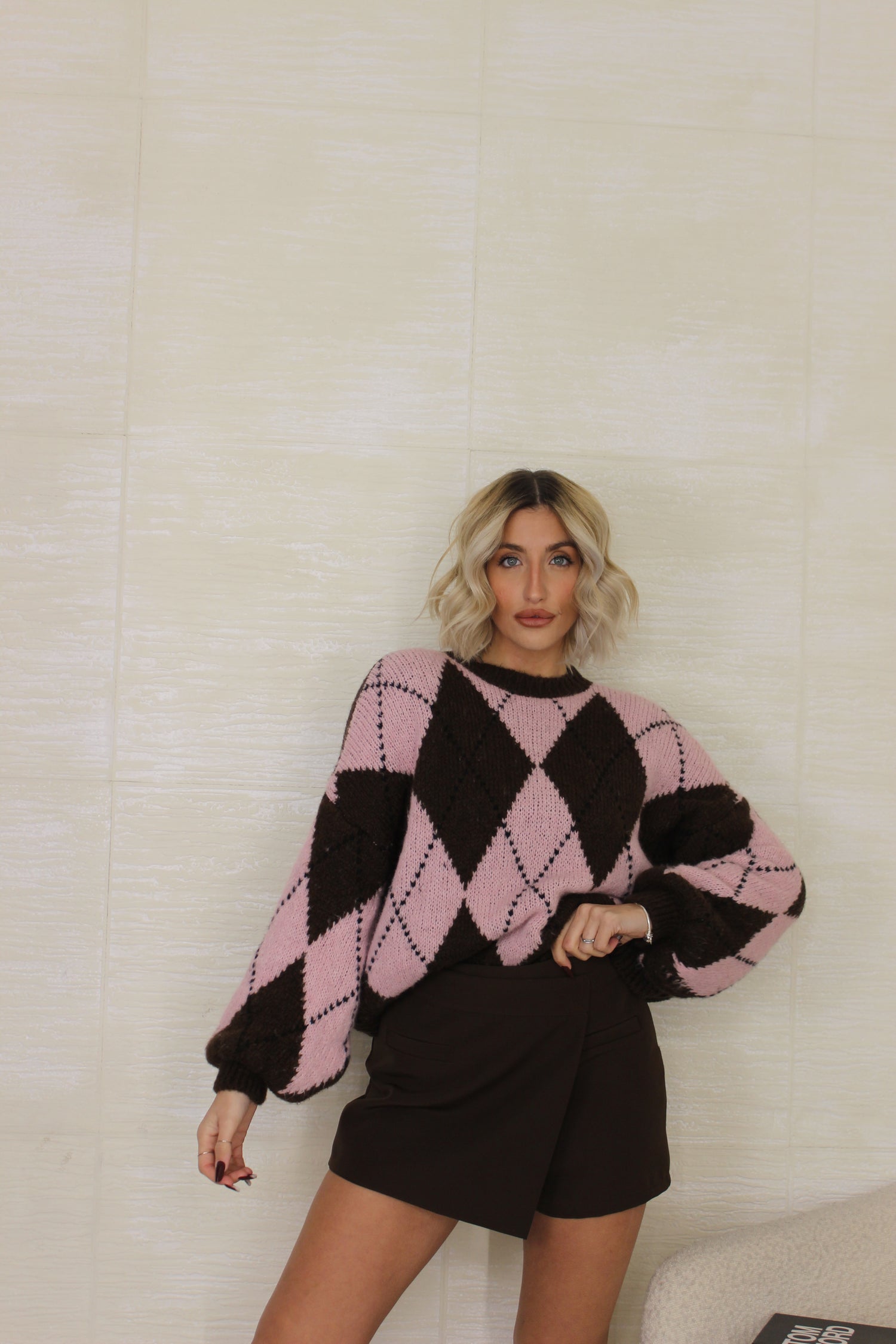 Pull rombi Marrone/Rosa