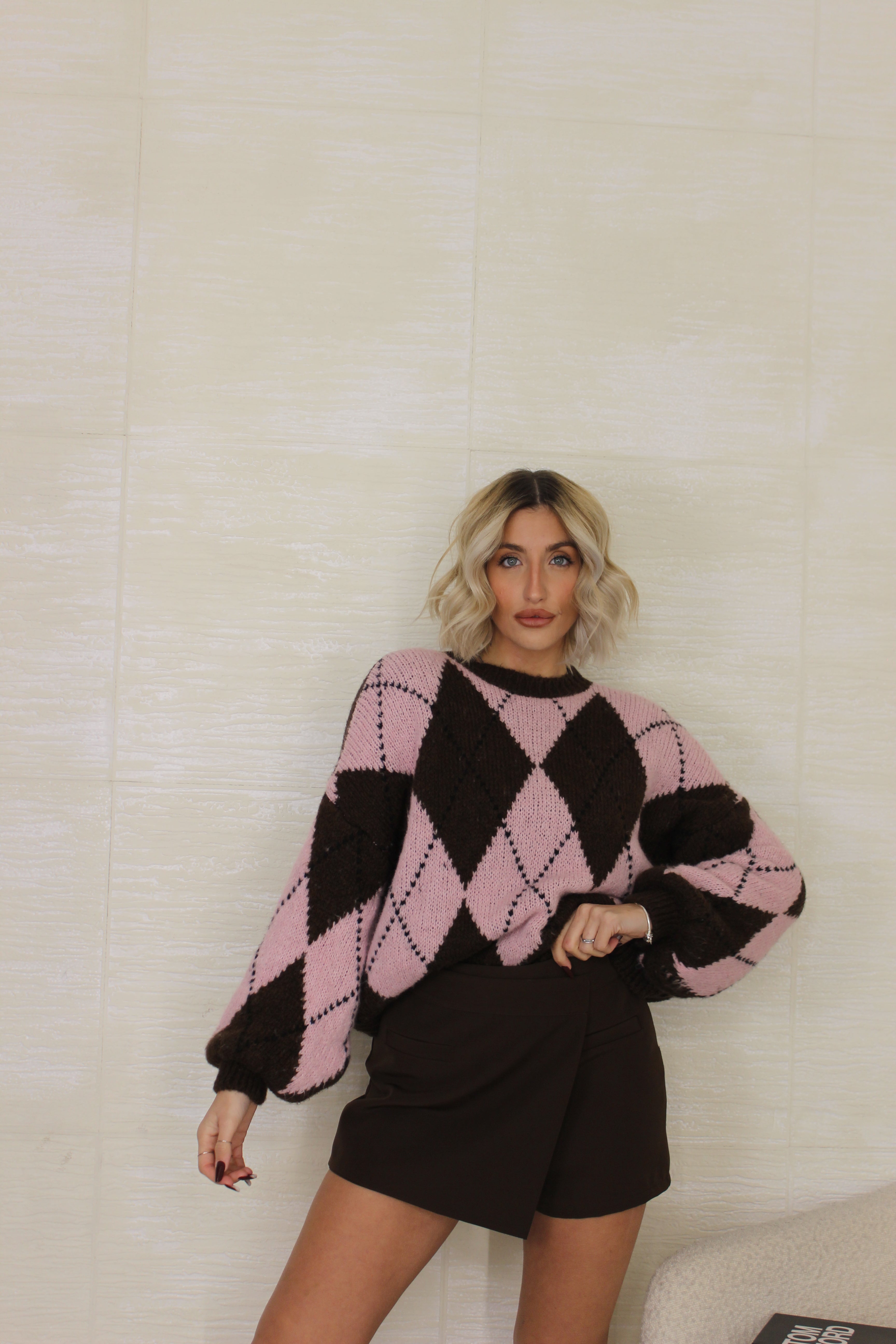 Pull rombi Marrone/Rosa