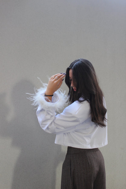 t-shirt crop plume bianca