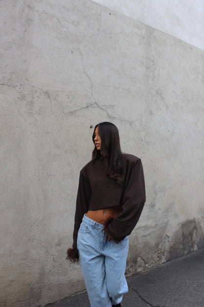 t-shirt crop plume cioccolato