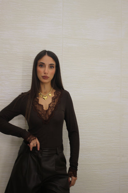 Maglia Cashmere con pizzo Bordeaux