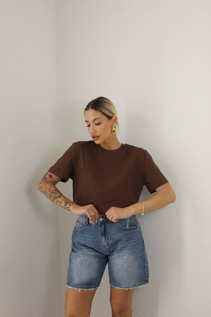 T-shirt basic lumina cioccolato