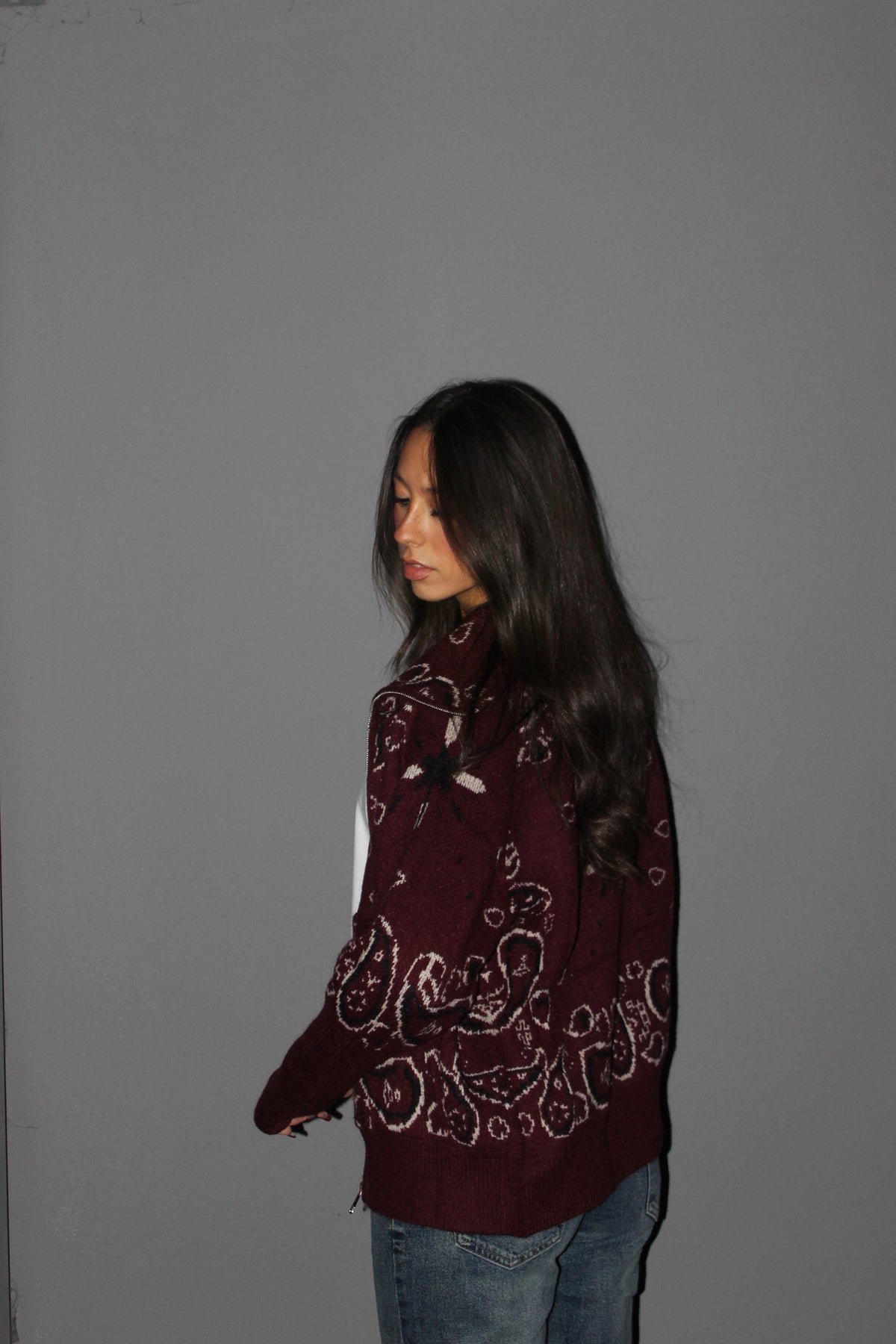 Cardigan Paisley bordeaux