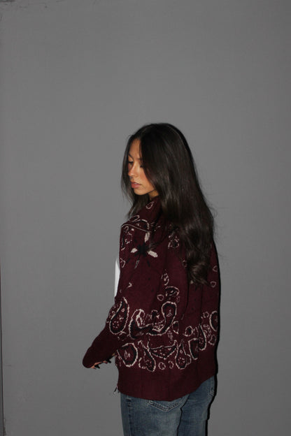 Cardigan Paisley bordeaux