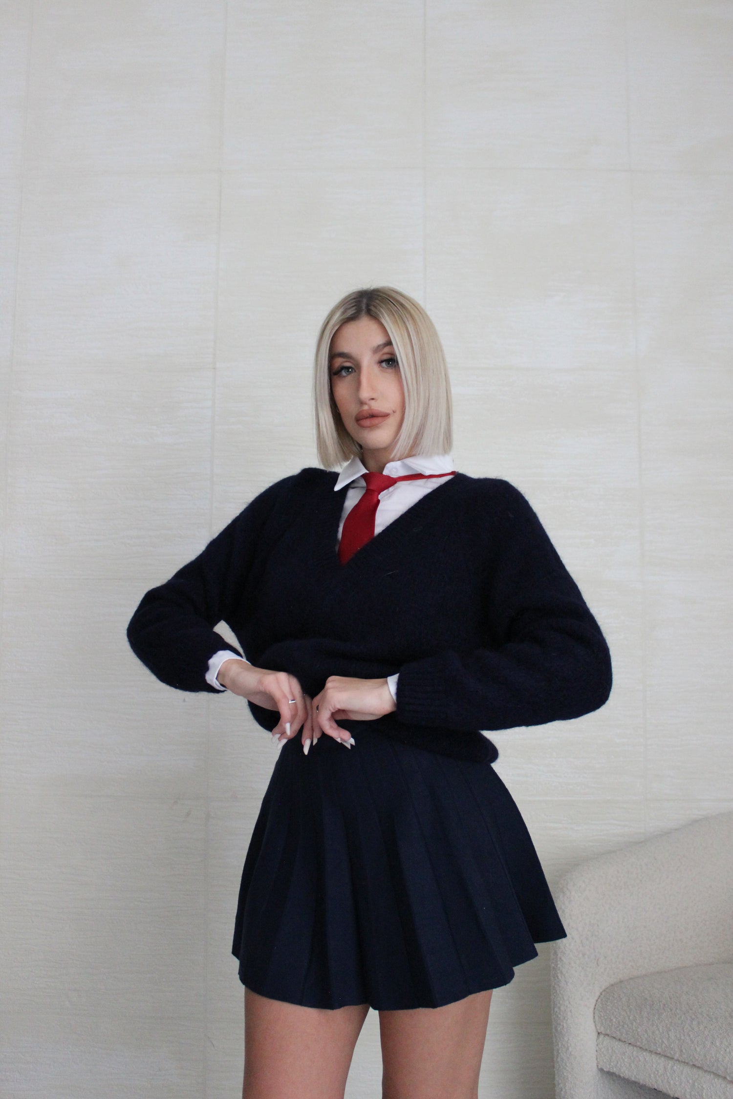 Pull Mohair scollo a V Grigio