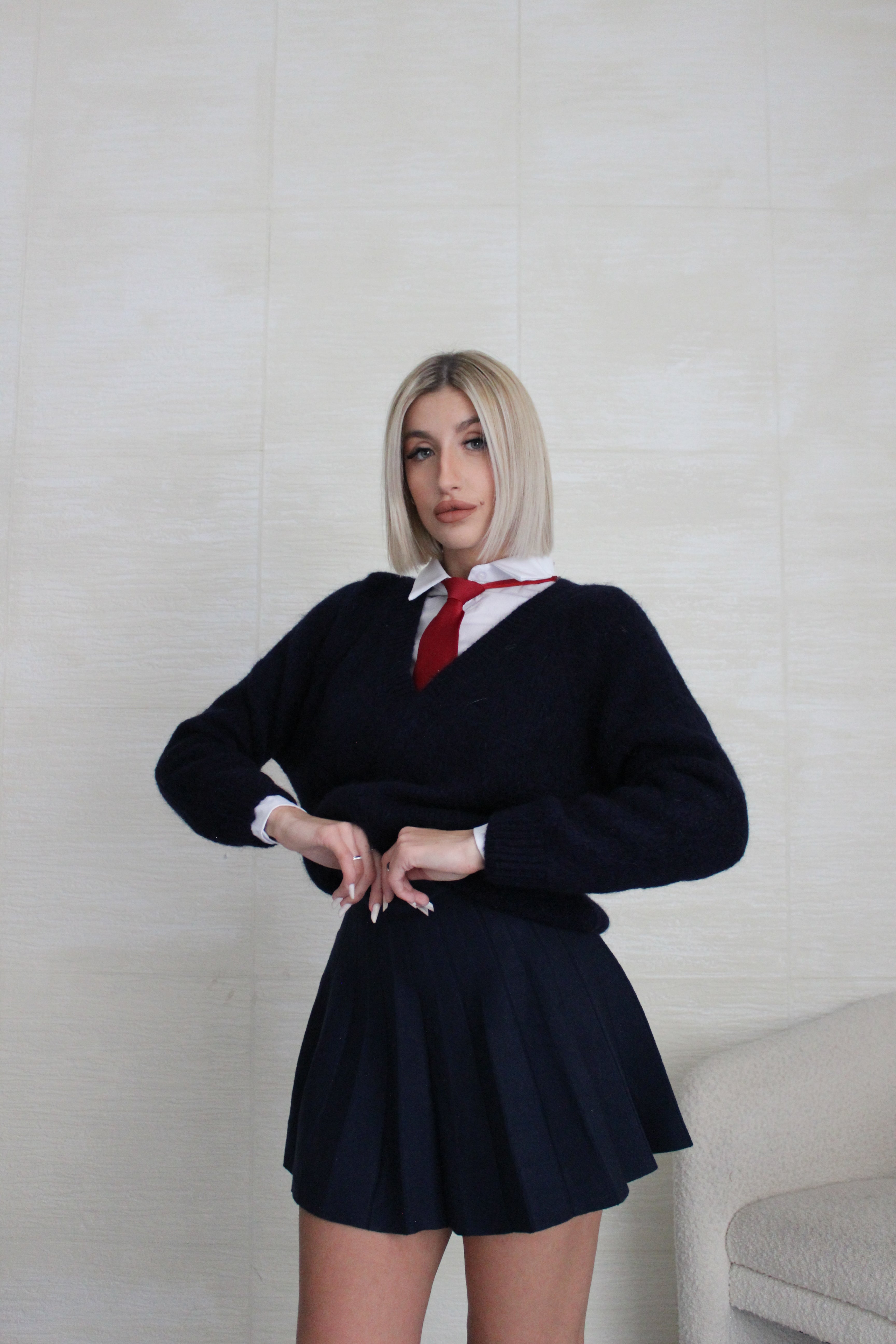 Pull Mohair scollo a V Grigio