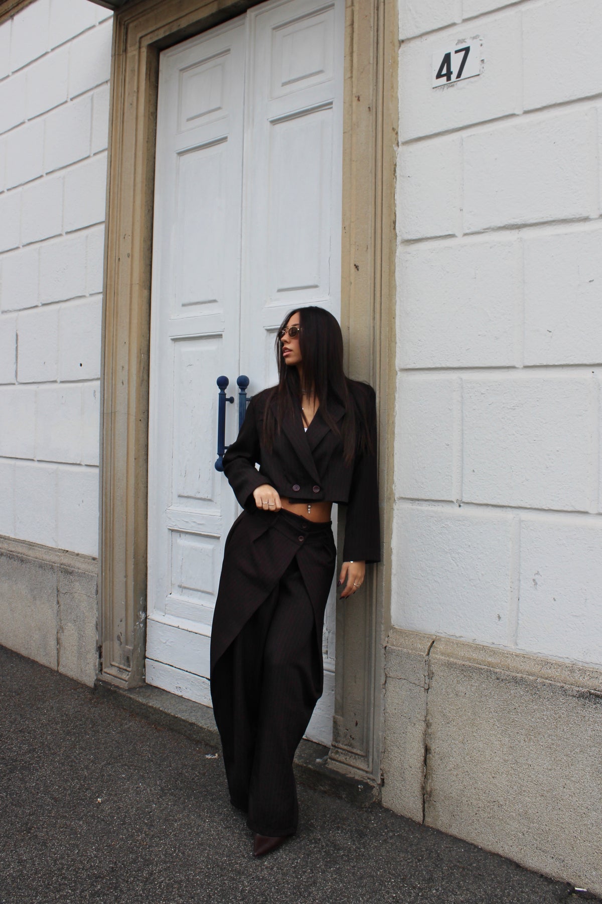 Tailleur gessato cioccolato
