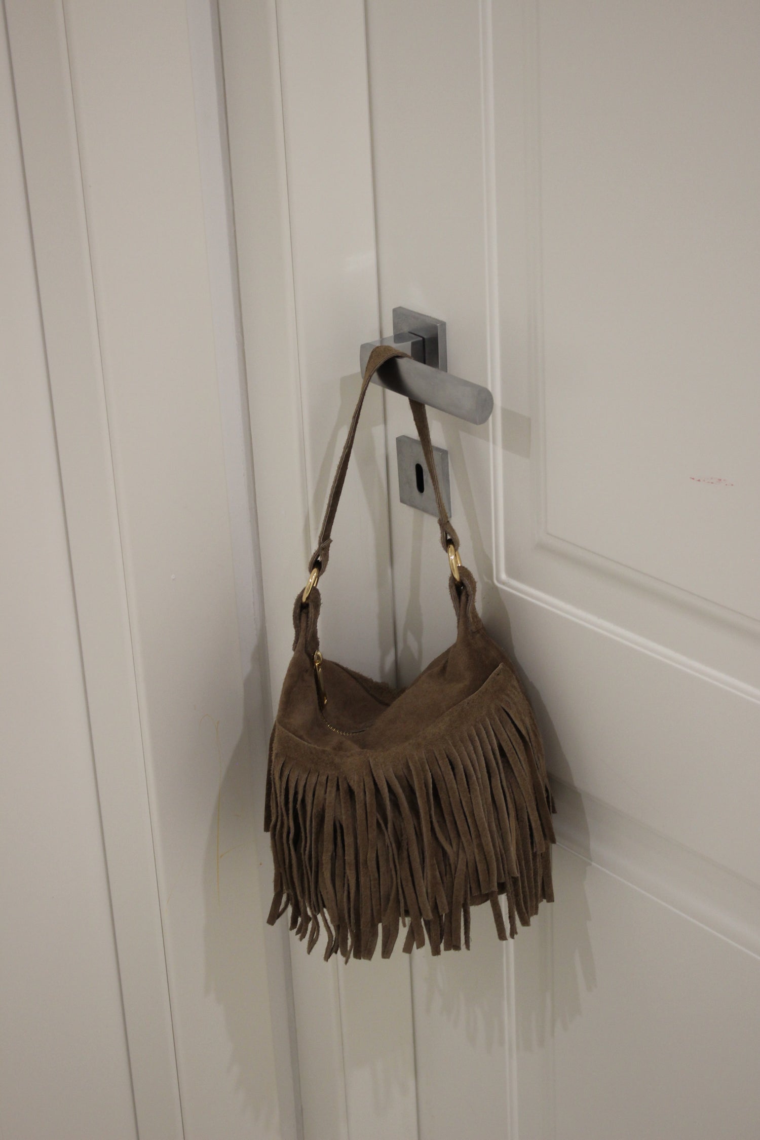 Bucket Bag con frange Beige