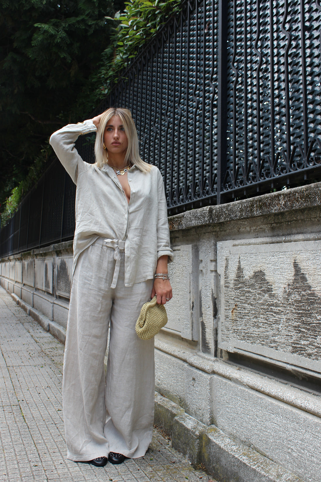Coordinato in 100% lino beige