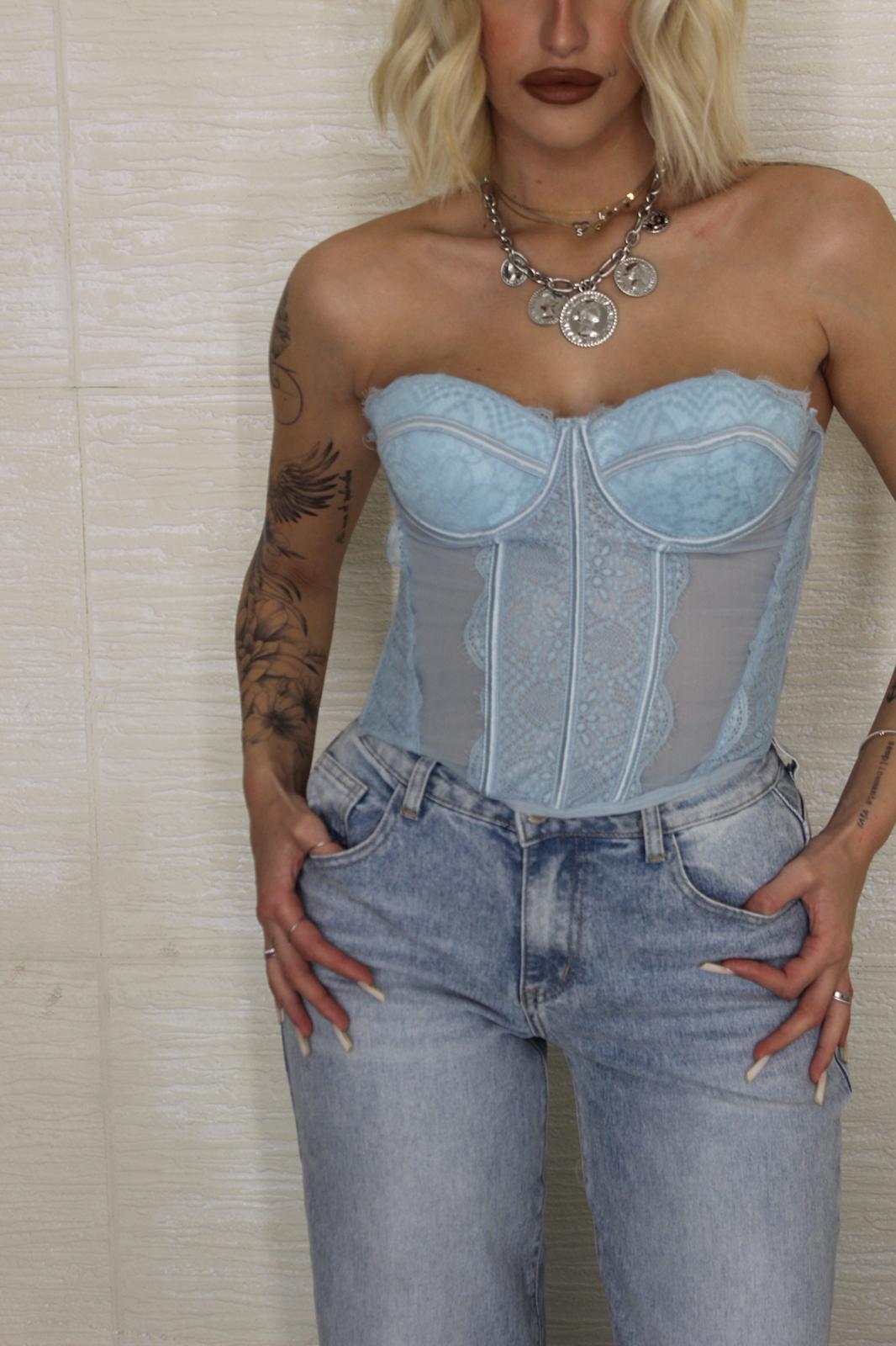 Corset in pizzo azzurro
