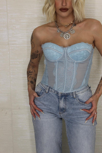 Corset in pizzo azzurro