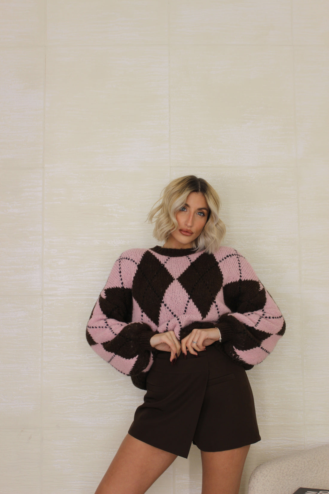 Pull rombi Marrone/Rosa